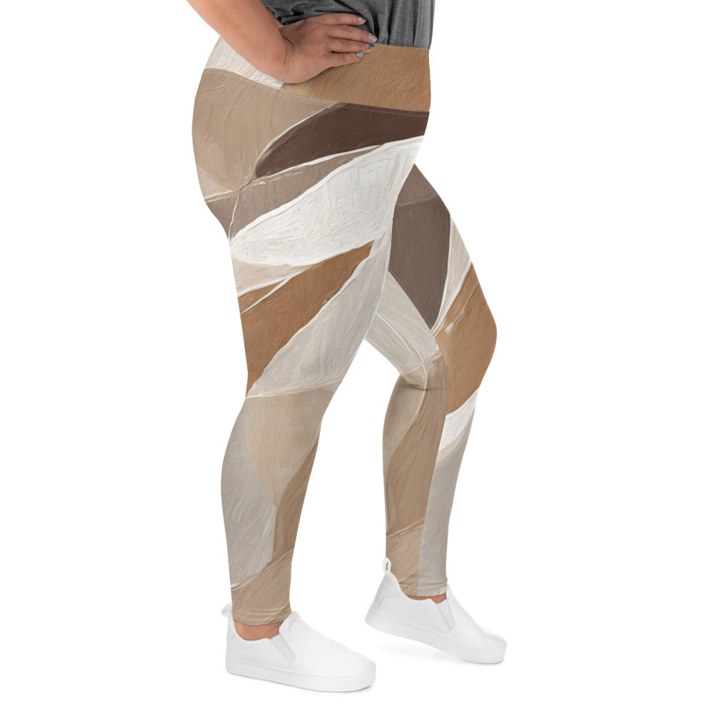 Womens Plus Size Fitness Leggings in Rustic Brown Stone Print, showcasing a textured taupe brown pattern with a comfortable high waistband.