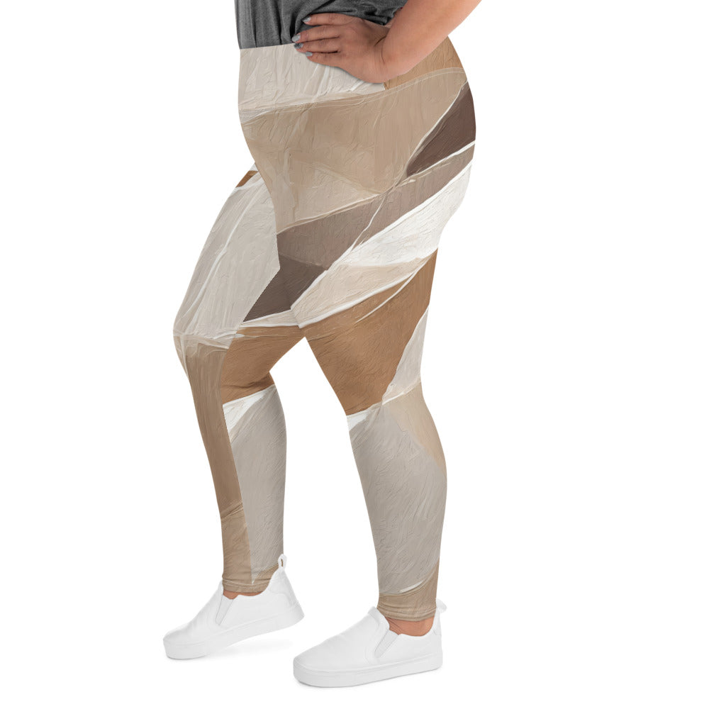 Womens Plus Size Fitness Leggings in Rustic Brown Stone Print, showcasing a textured taupe brown pattern with a comfortable high waistband.