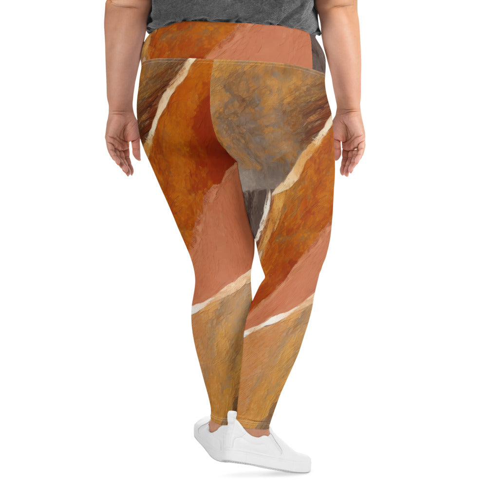 Womens Plus Size Fitness Leggings in Rustic Brown Stone Print, showcasing a soft fabric and high waistband design.