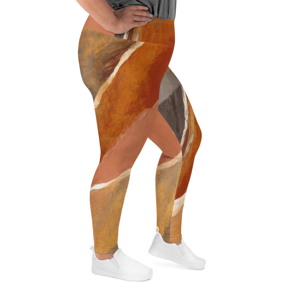 Womens Plus Size Fitness Leggings in Rustic Brown Stone Print, showcasing a soft fabric and high waistband design.