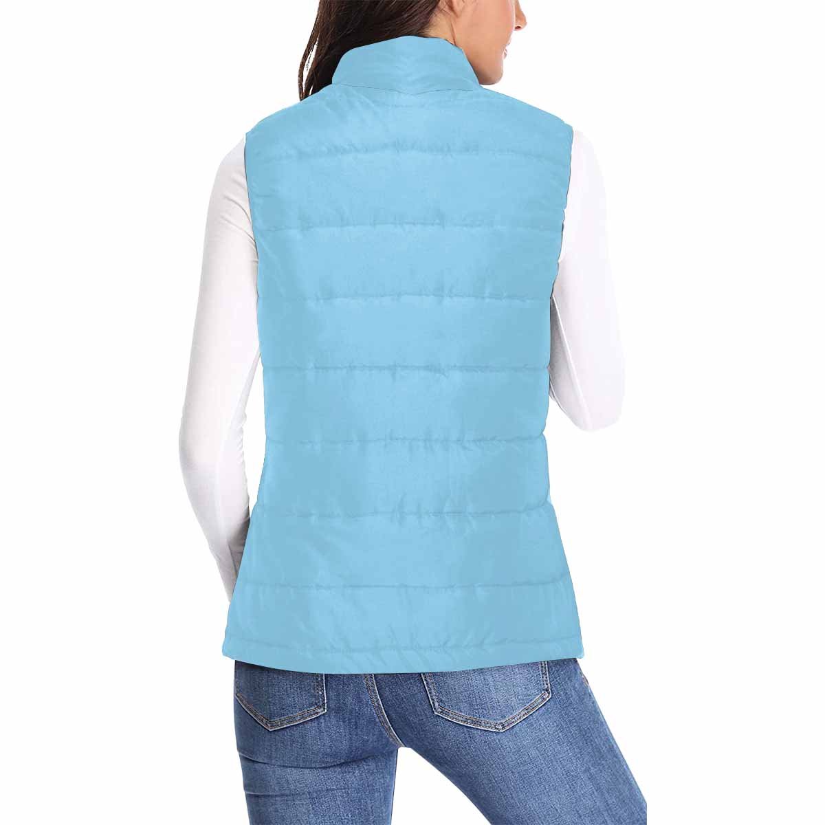 Women's Puffer Vest Jacket in Baby Blue, featuring a quilted design and zipper closure, perfect for layering in colder weather.