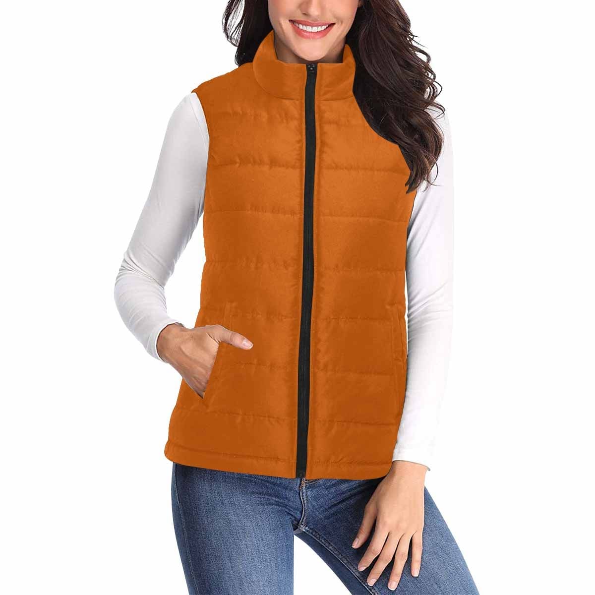 Spocket Dropship Womens Puffer Vest Jacket Burnt Orange