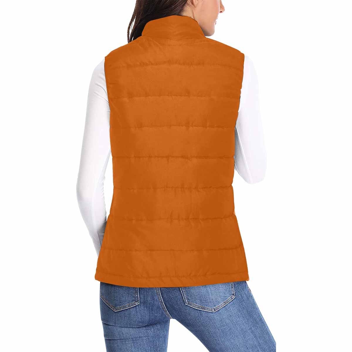 Women's Puffer Vest Jacket in Burnt Orange, featuring a quilted design and zipper closure, perfect for layering in cold weather.