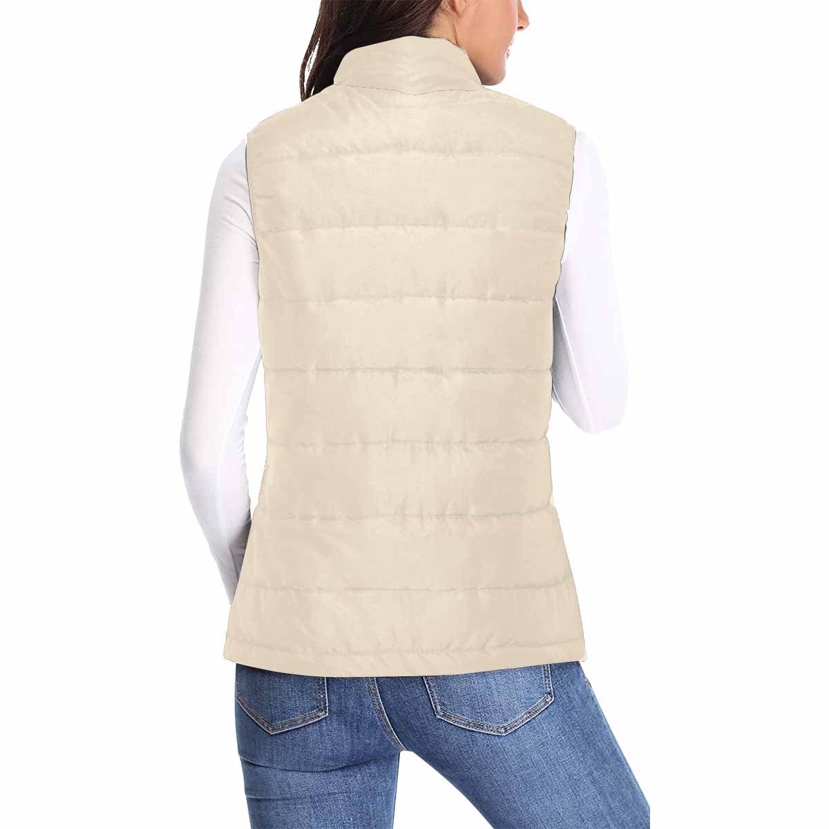 Women's Puffer Vest Jacket in Champagne Beige, featuring a quilted design and zipper closure, perfect for stylish layering.