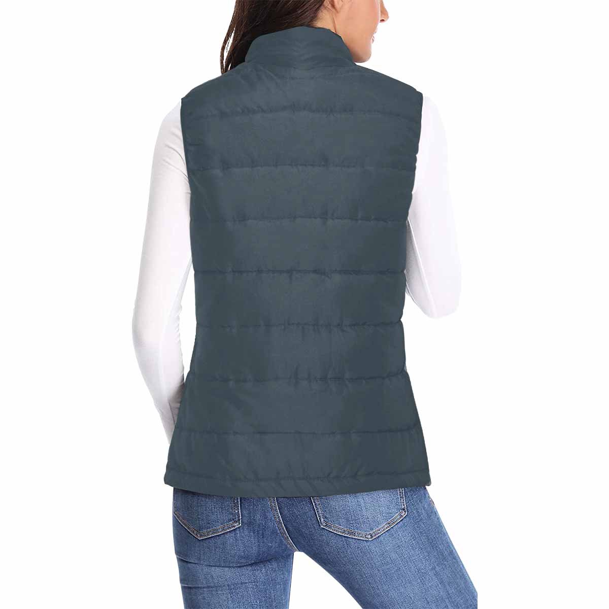 Women's Puffer Vest Jacket in Charcoal Black, featuring a quilted design and zipper closure, perfect for layering and staying warm.