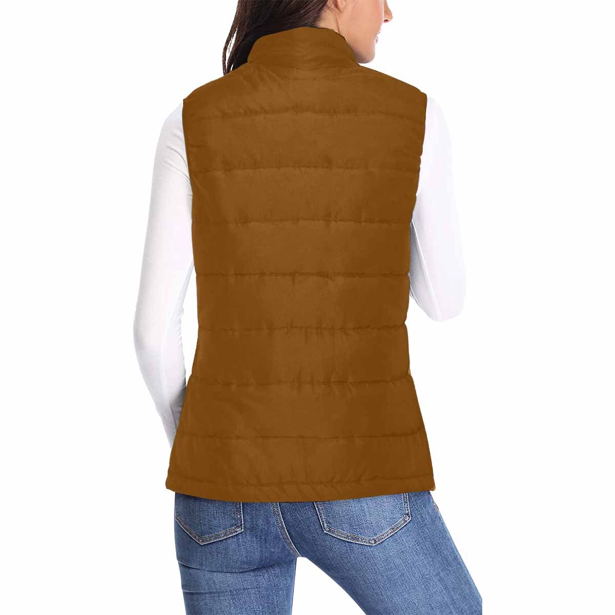 Women's Puffer Vest Jacket in Chocolate Brown, featuring a quilted design and zipper closure, perfect for layering in cooler weather.