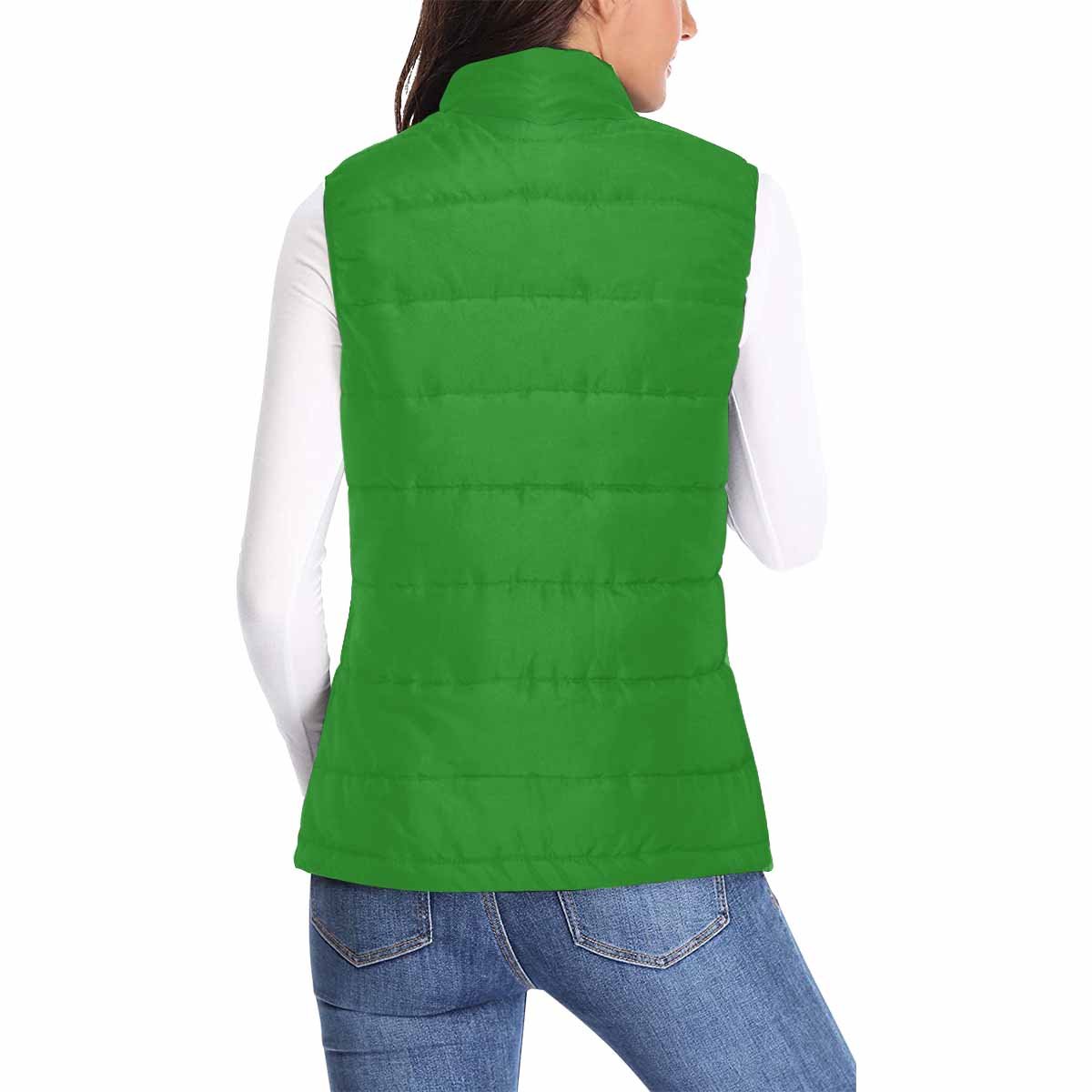 Women's Forest Green Puffer Vest Jacket with zipper closure and large pockets, showcasing a stylish quilted design.