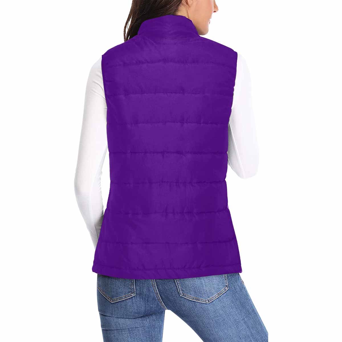 Women's Puffer Vest Jacket in Indigo Purple, featuring a quilted design and zipper closure, perfect for layering in colder weather.