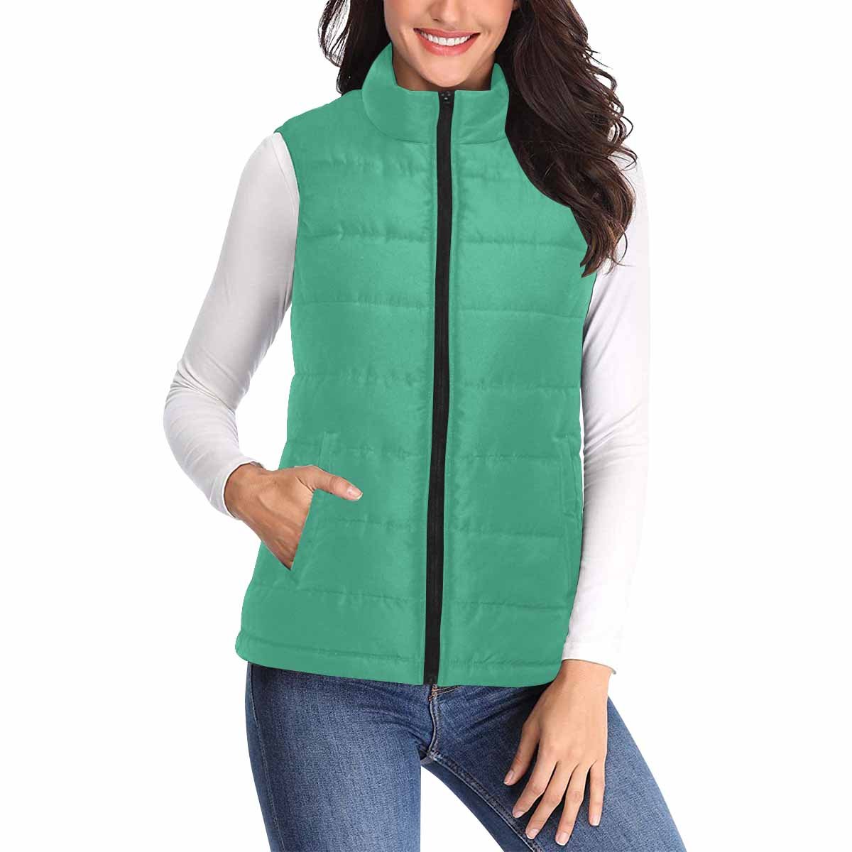 Women's Puffer Vest Jacket in Spearmint Green, featuring a quilted design and zipper closure, perfect for layering in cold weather.