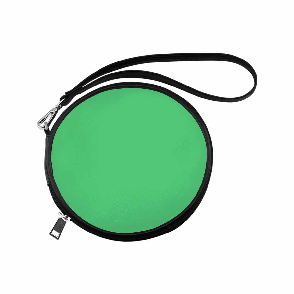 Emerald Green Womens Round Handbag made of high-grade PU leather with a wristlet strap.