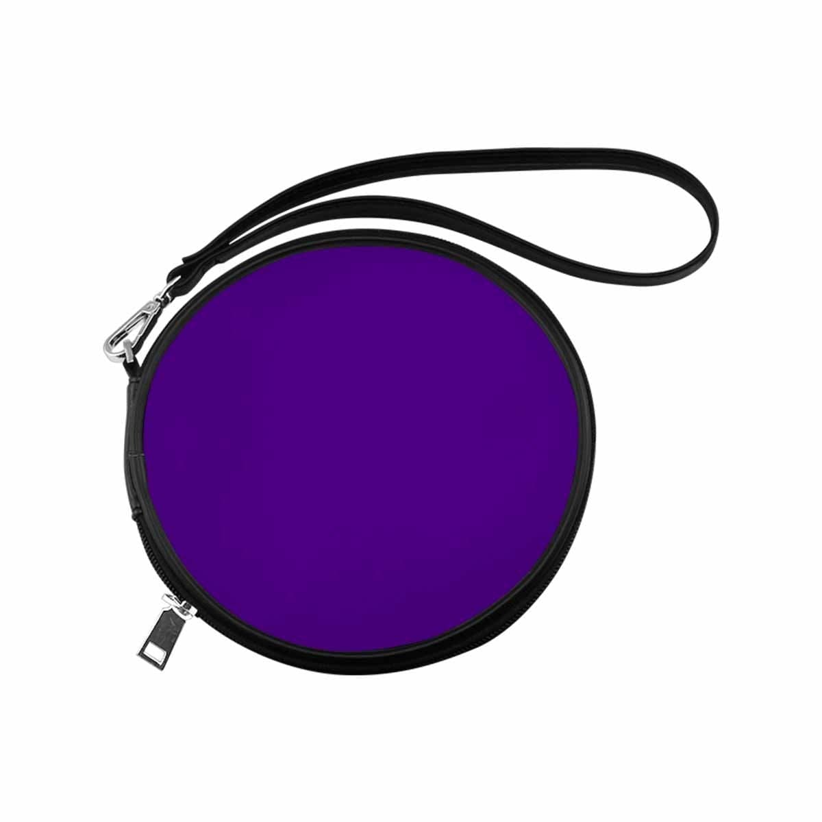 Womens Round Handbag in Indigo Purple, made from high-grade PU leather with a wristlet strap and unique one-side printing design.