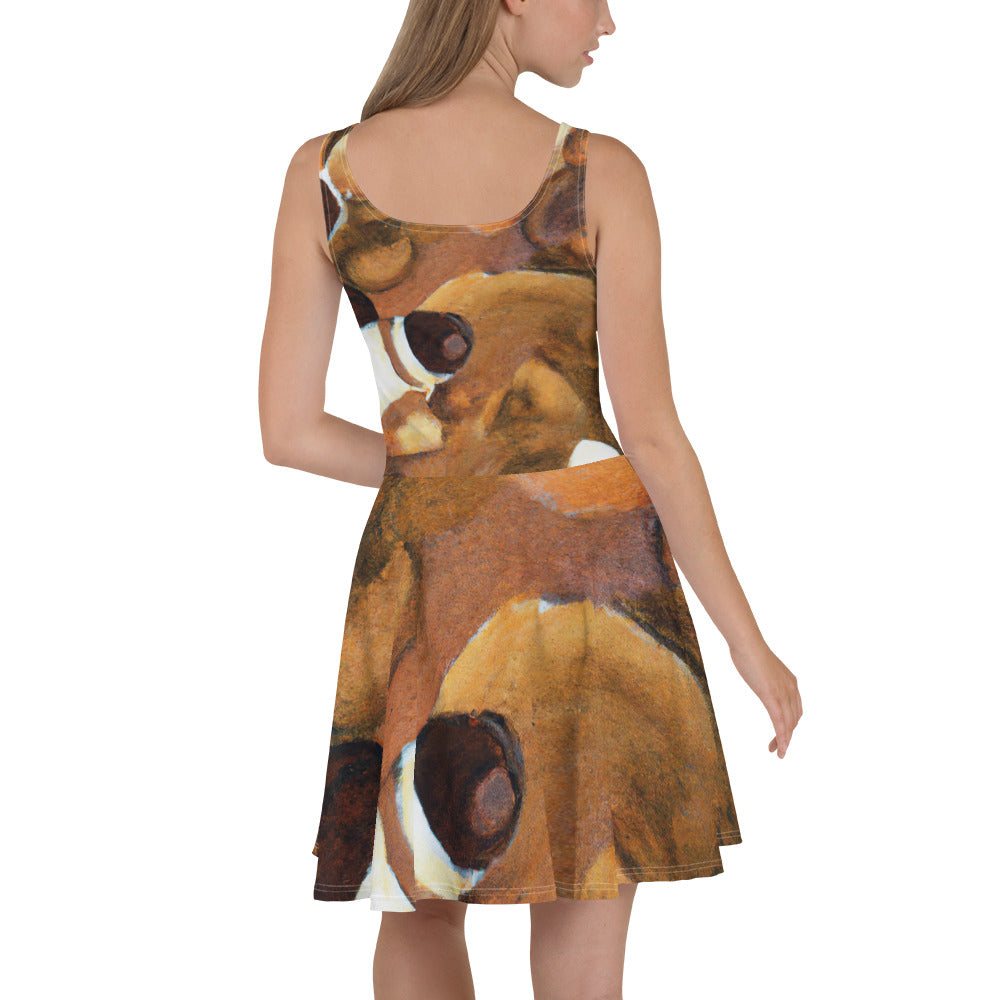 Women's skater dress featuring a brown and white stone pattern, A-line silhouette, and sleeveless design, perfect for warm weather occasions.