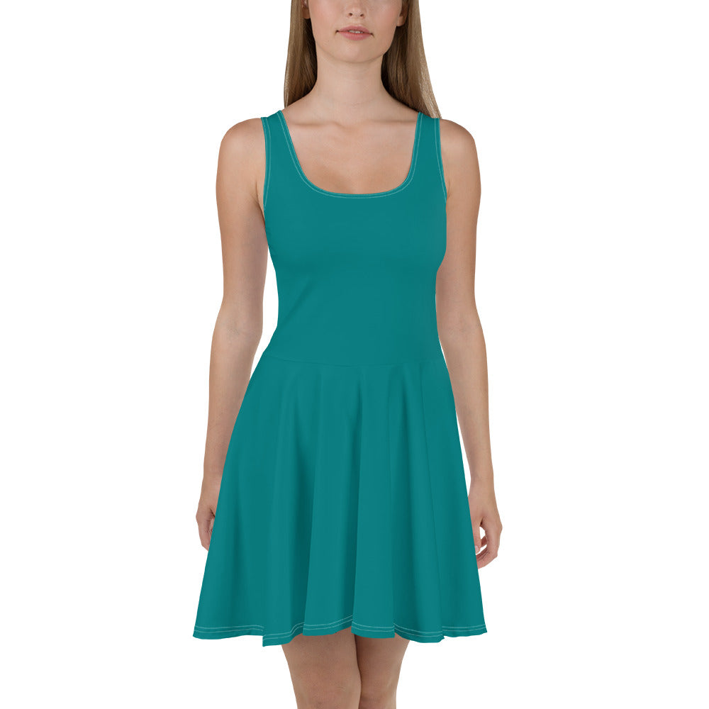 A stylish Women's Skater Dress in Dark Teal Green featuring a flattering A-line silhouette and sleeveless design, perfect for various occasions.