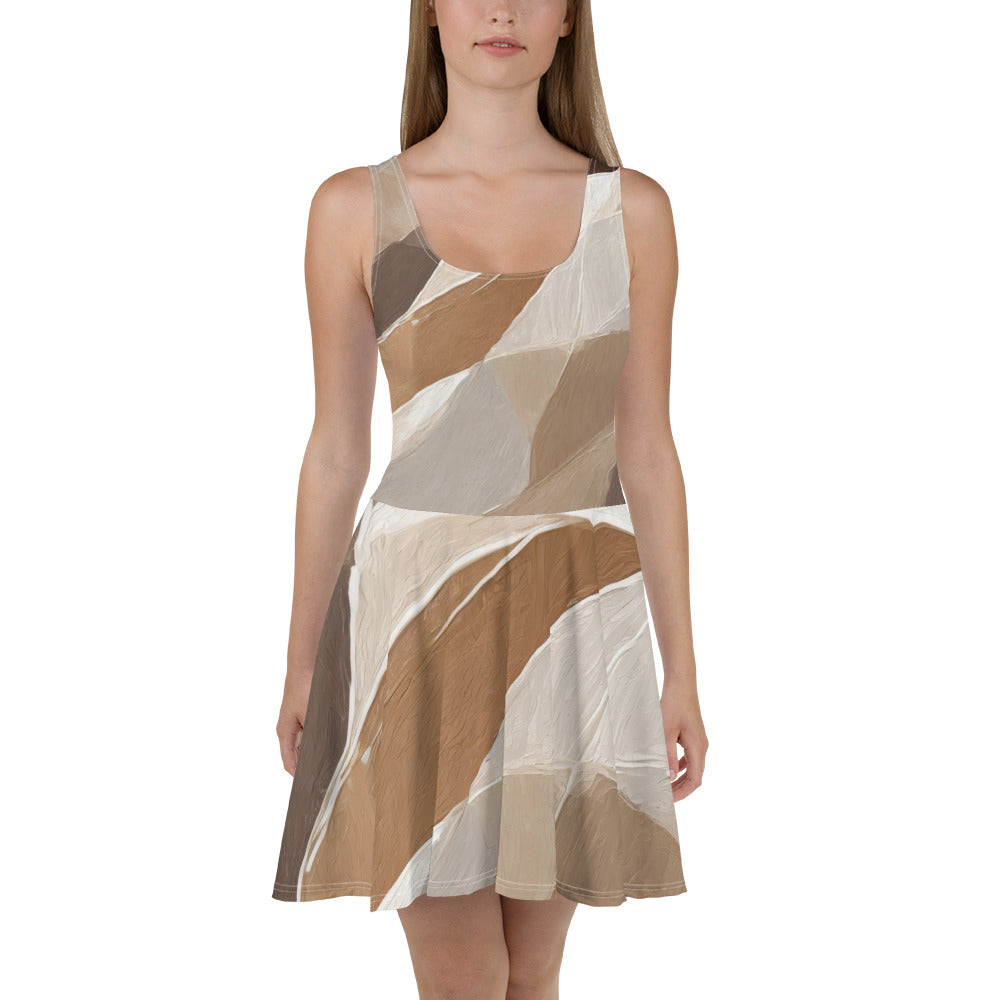 Women's skater dress in rustic brown stone print, featuring a flattering A-line silhouette and sleeveless design, perfect for warm weather.