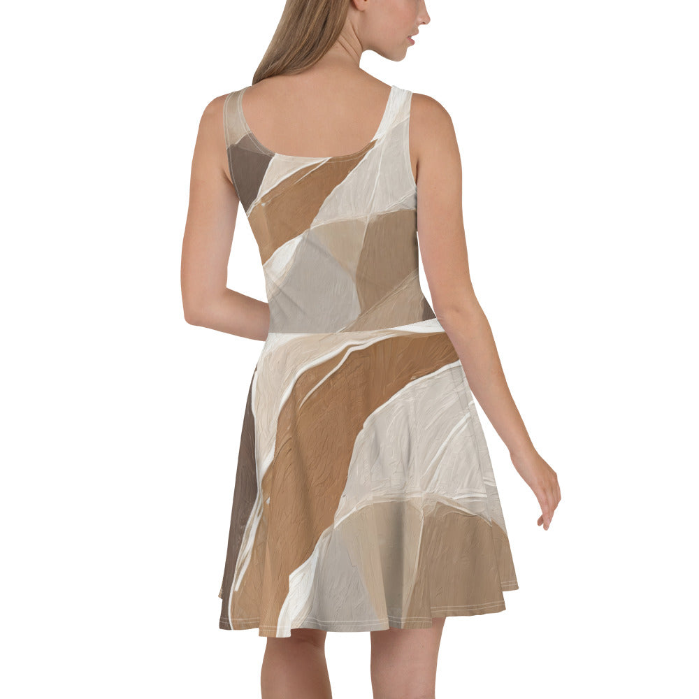 Women's skater dress in rustic brown stone print, featuring a flattering A-line silhouette and sleeveless design, perfect for warm weather.