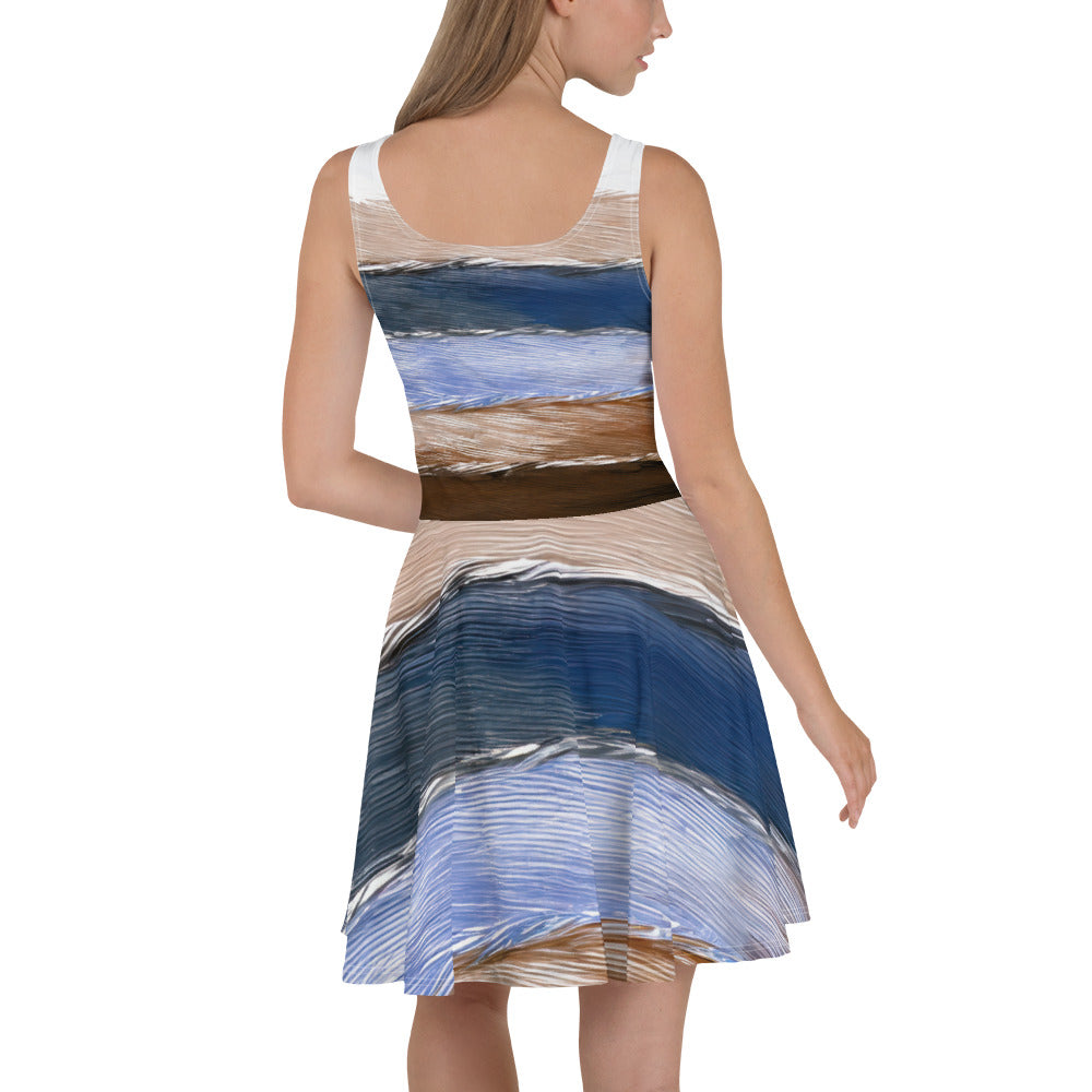 A stylish Women's Skater Dress featuring a Rustic Hues pattern, showcasing a flattering A-line silhouette and knee-length design.