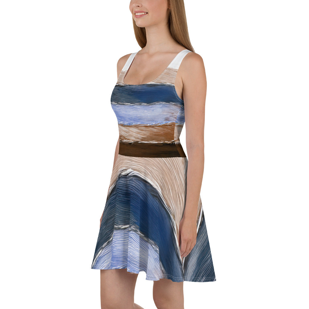 A stylish Women's Skater Dress featuring a Rustic Hues pattern, showcasing a flattering A-line silhouette and knee-length design.