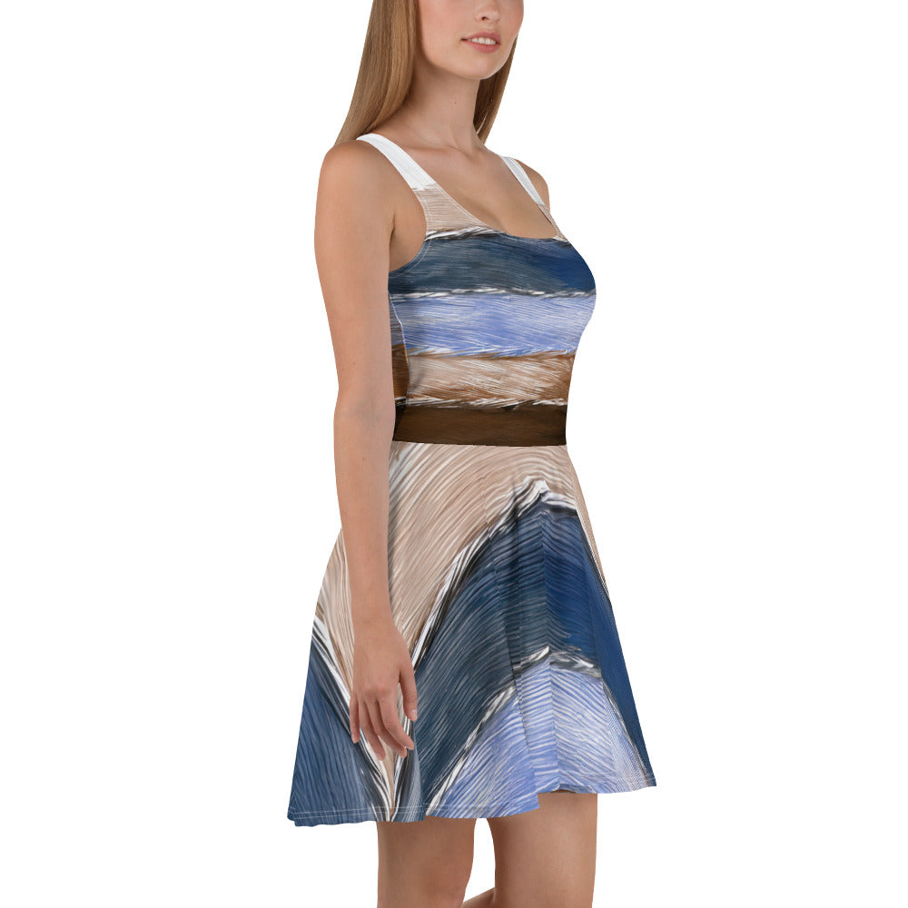 A stylish Women's Skater Dress featuring a Rustic Hues pattern, showcasing a flattering A-line silhouette and knee-length design.