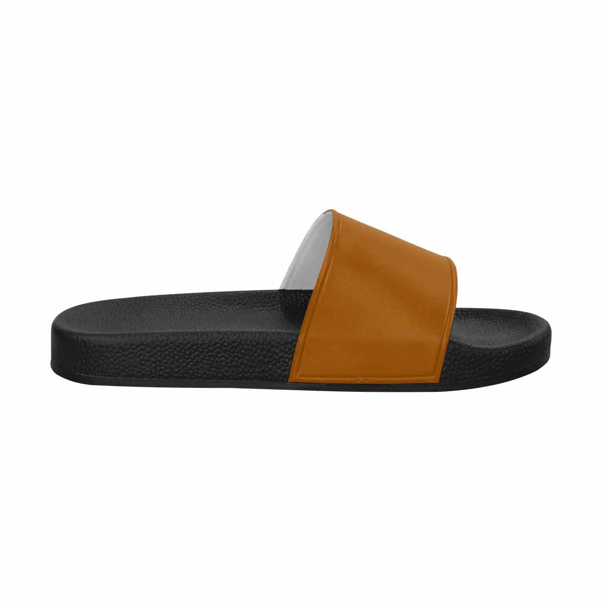 Stylish brown women's slide sandals with PVC straps and sole, perfect for casual wear.