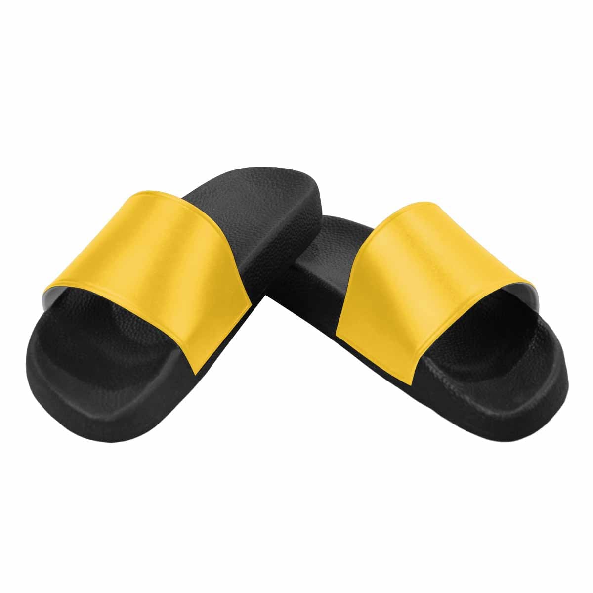 A pair of stylish Freesia Yellow women's slide sandals with soft PVC straps and a durable sole, perfect for summer wear.