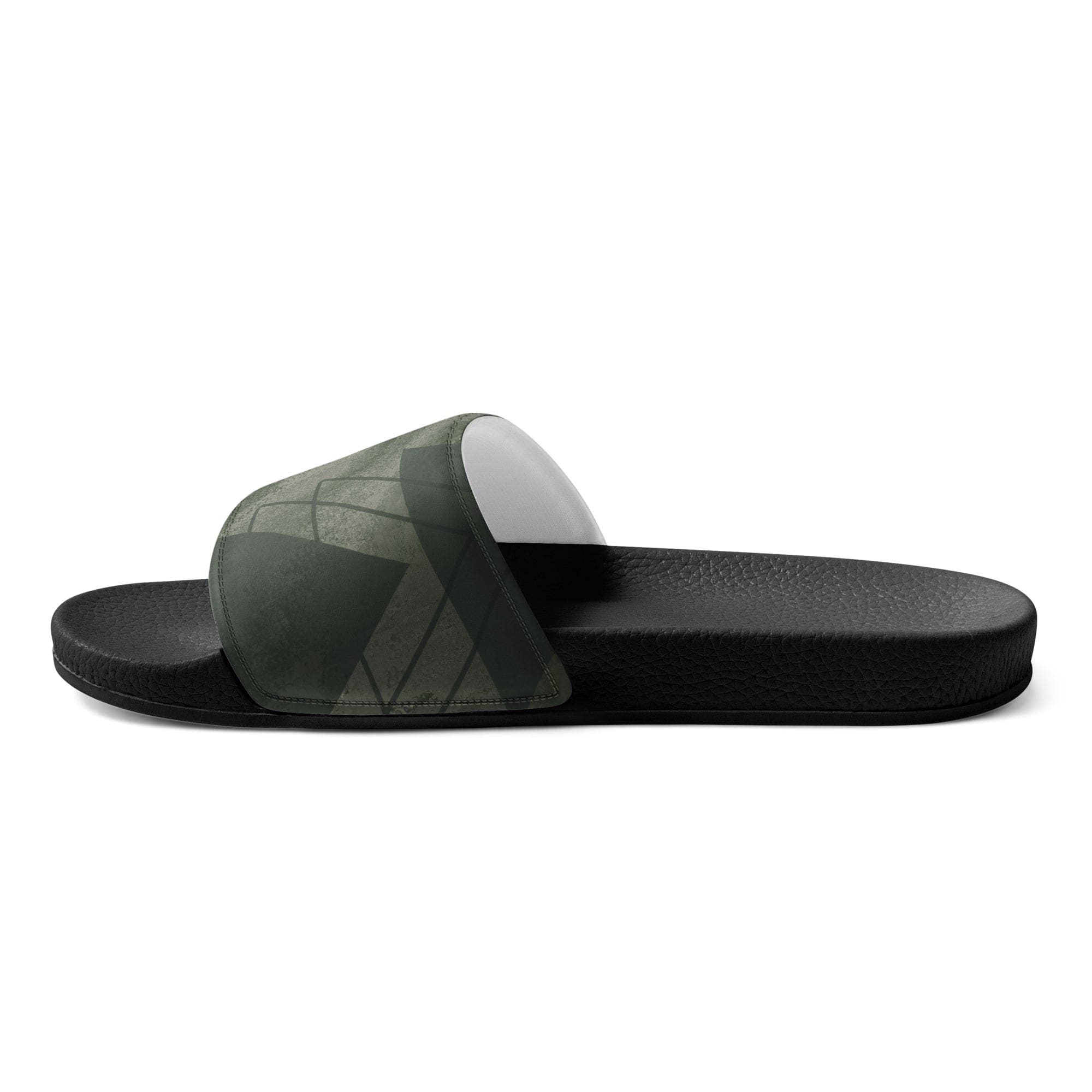 Olive Green Triangular Colorblock Women's slides with cushioned strap and textured footbed, perfect for summer wear.