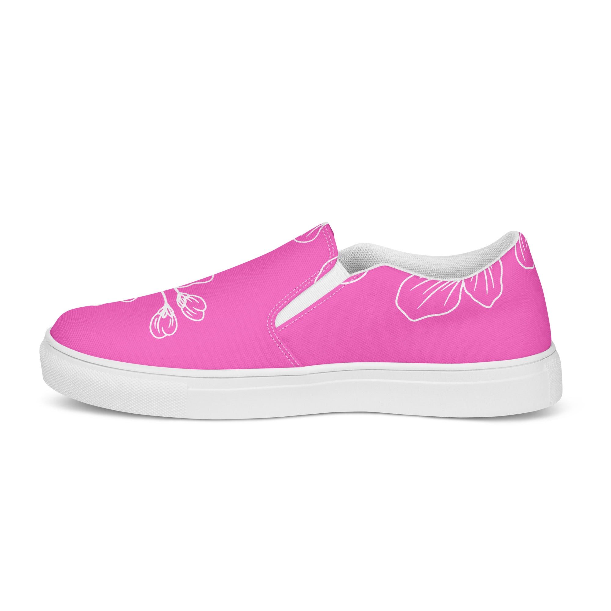 Womens Slip-on Canvas Shoes in Pink Floral design, featuring a breathable canvas upper and durable rubber outsole.