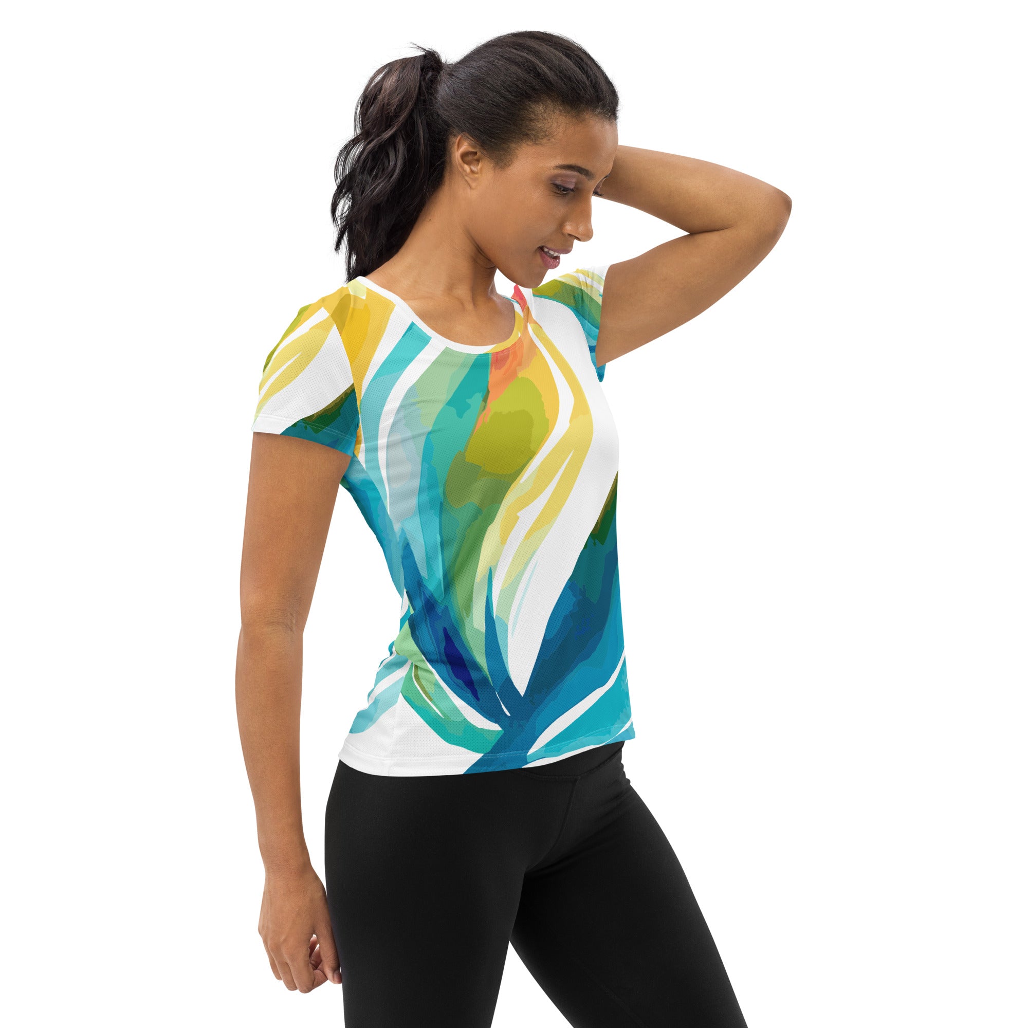 Women's Stretch Fit Athletic Sports T-shirt featuring Strength and Courage design, crafted from soft stretch fabric for comfort and performance.