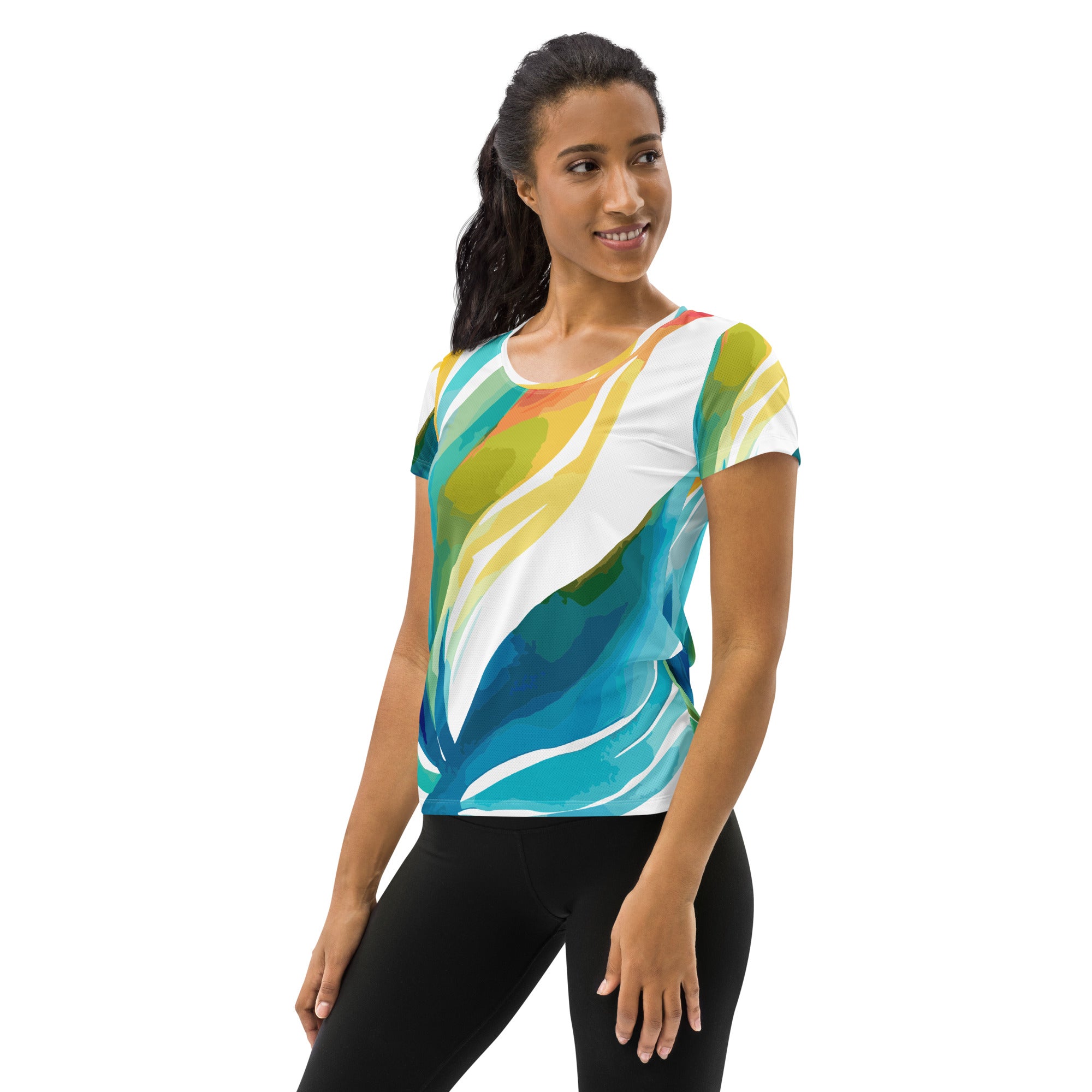 Women's Stretch Fit Athletic Sports T-shirt featuring Strength and Courage design, crafted from soft stretch fabric for comfort and performance.