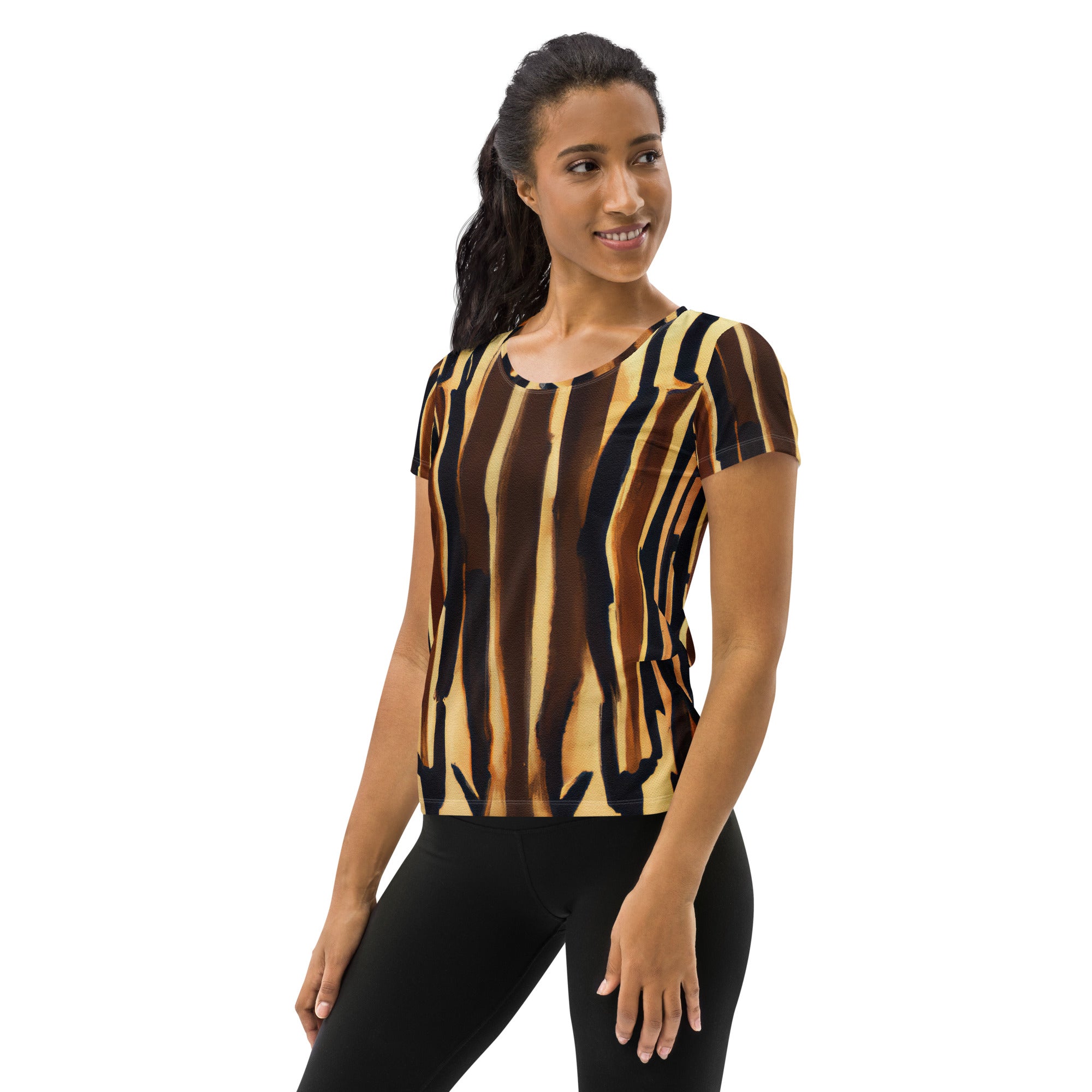 Women's Stretch Fit Athletic Sports T-shirt featuring a Zorse Lines geometric print, designed for comfort and performance during workouts.