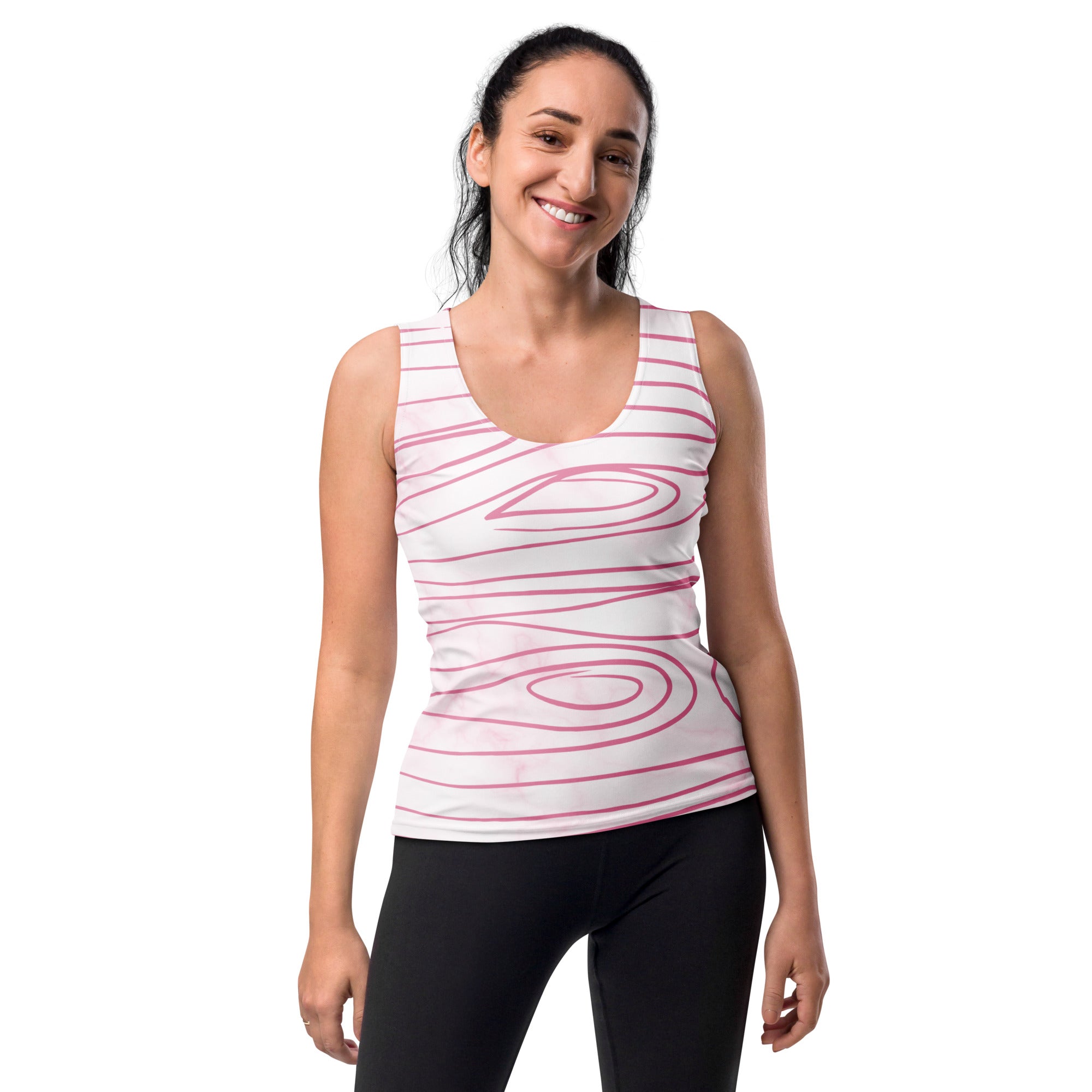 Women's Stretch Fit Tank Top featuring a pink line art sketch print, designed for comfort and style.