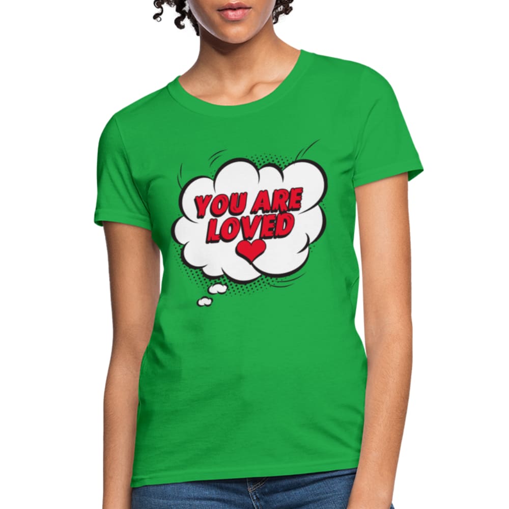 A stylish 'You Are Loved' women's graphic tee in various colors, showcasing its comfortable fit and quality fabric.