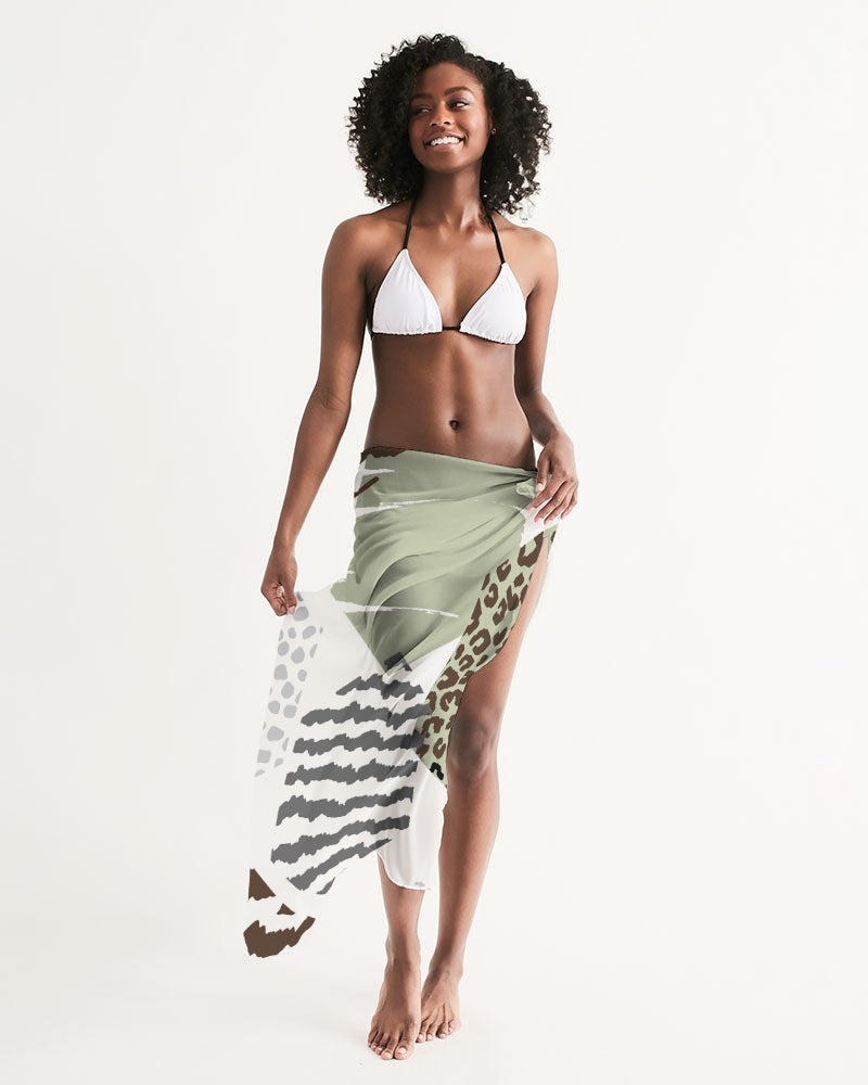 A beige Women's Wrap Sarong with a brown geometric pattern, showcasing its lightweight and flowy fabric, perfect for beach or pool wear.