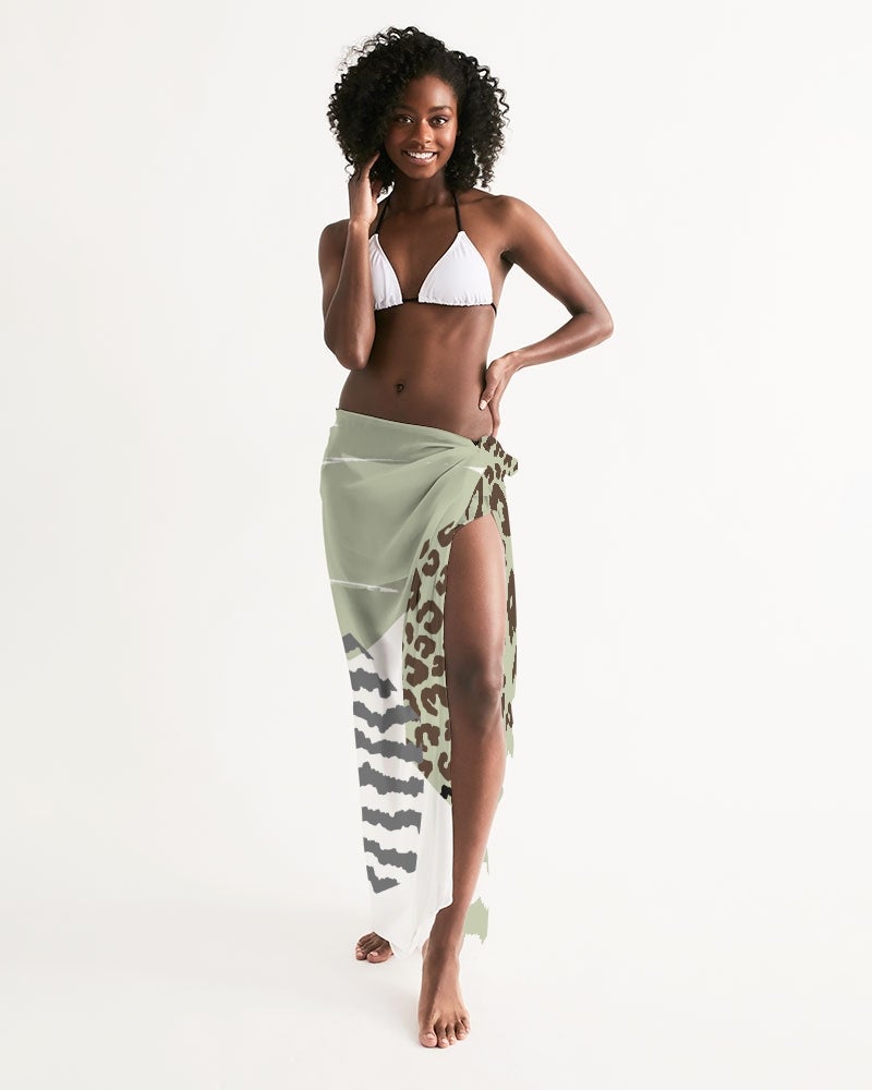 A beige Women's Wrap Sarong with a brown geometric pattern, showcasing its lightweight and flowy fabric, perfect for beach or pool wear.