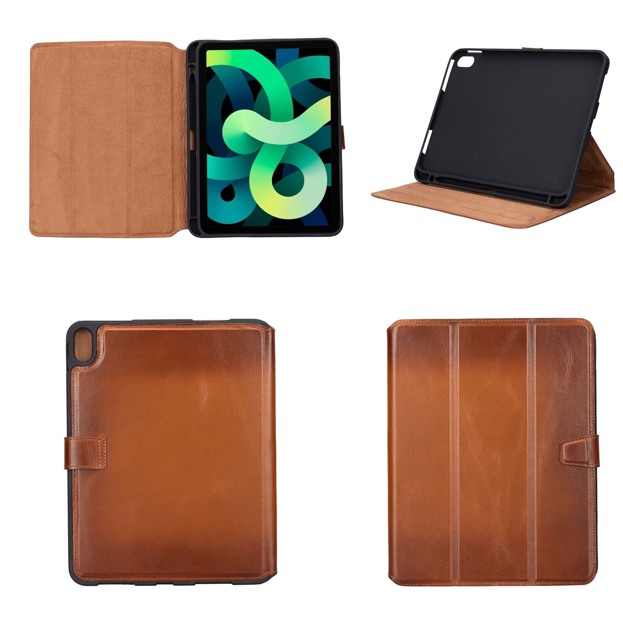 Worland Leather Case for iPad 10.9-Inch, showcasing genuine calf leather exterior and soft suede interior.