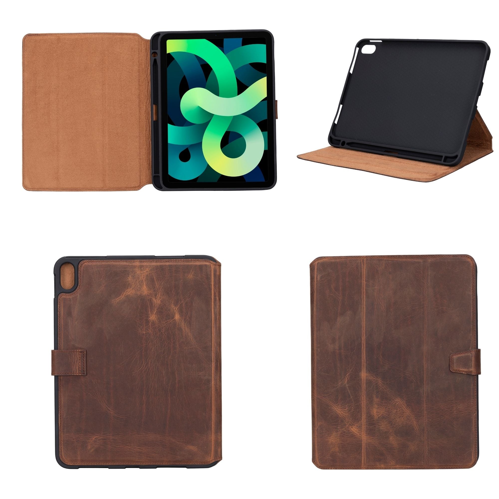 Worland Leather Case for iPad 10.9-Inch, showcasing genuine calf leather exterior and soft suede interior.