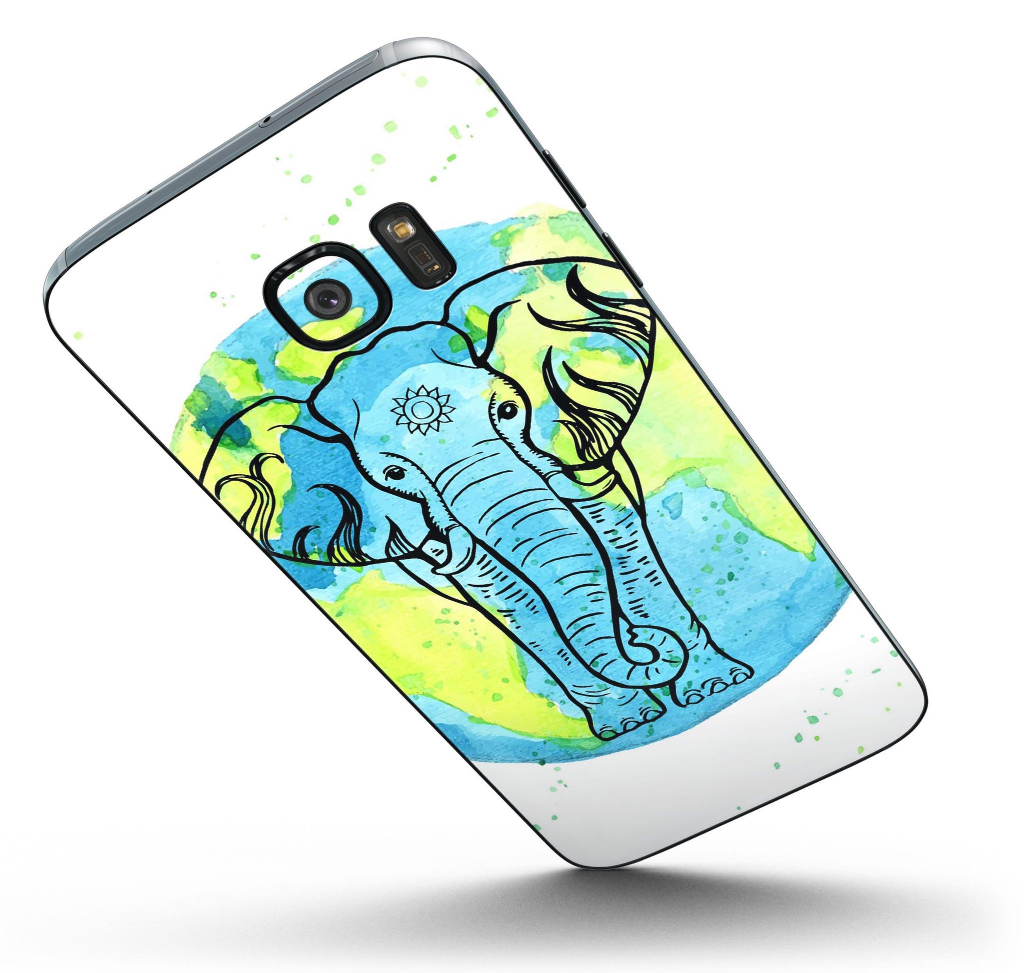 Worldwide Sacred Elephant skin kit for Samsung Galaxy S7 and S7 Edge, showcasing vibrant design and premium vinyl material.