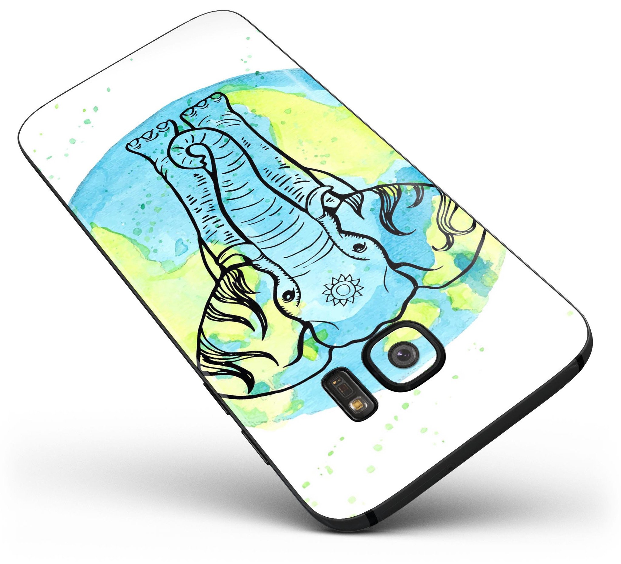 Worldwide Sacred Elephant skin kit for Samsung Galaxy S7 and S7 Edge, showcasing vibrant design and premium vinyl material.