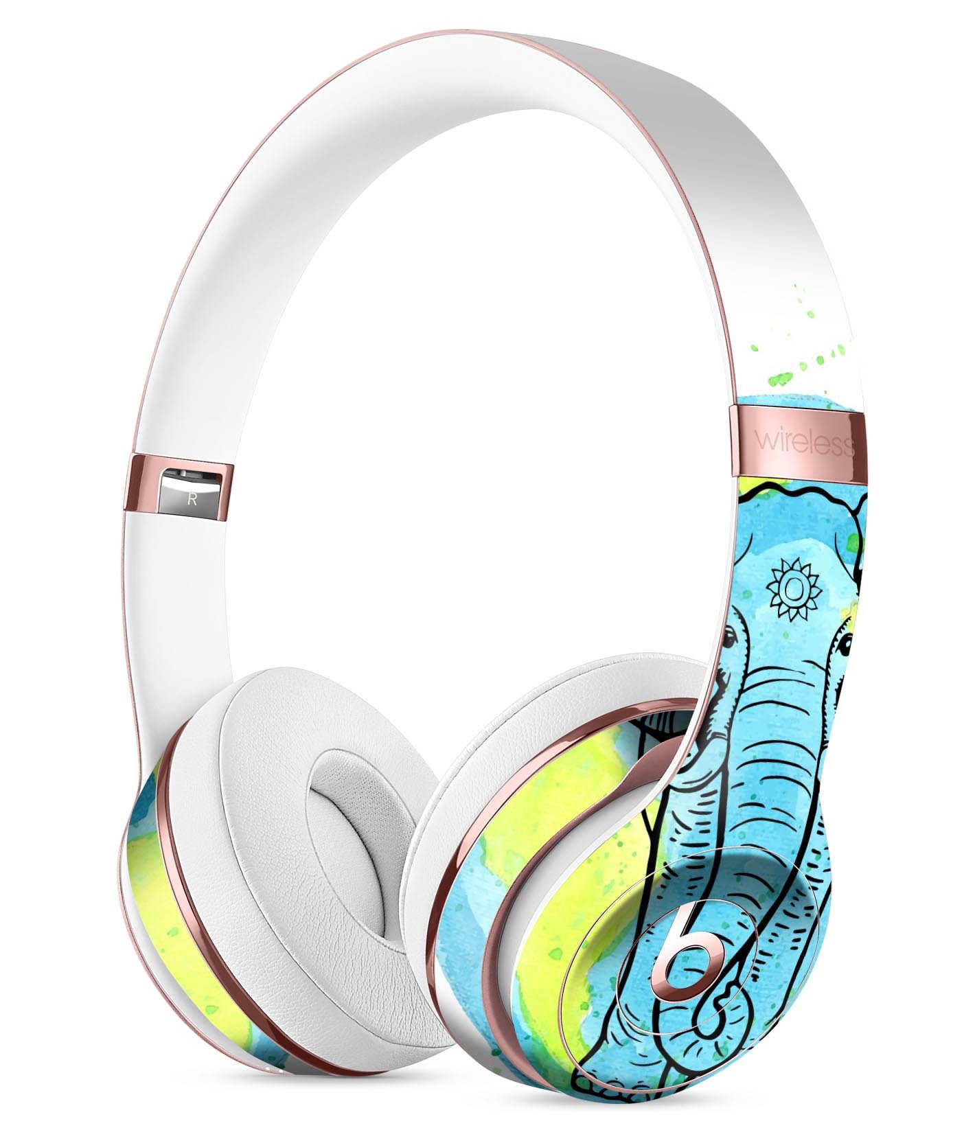 Worldwide Sacred Elephant Full-Body Skin Kit for Beats by Dre Solo 3 Wireless Headphones, showcasing vibrant elephant design on premium vinyl.