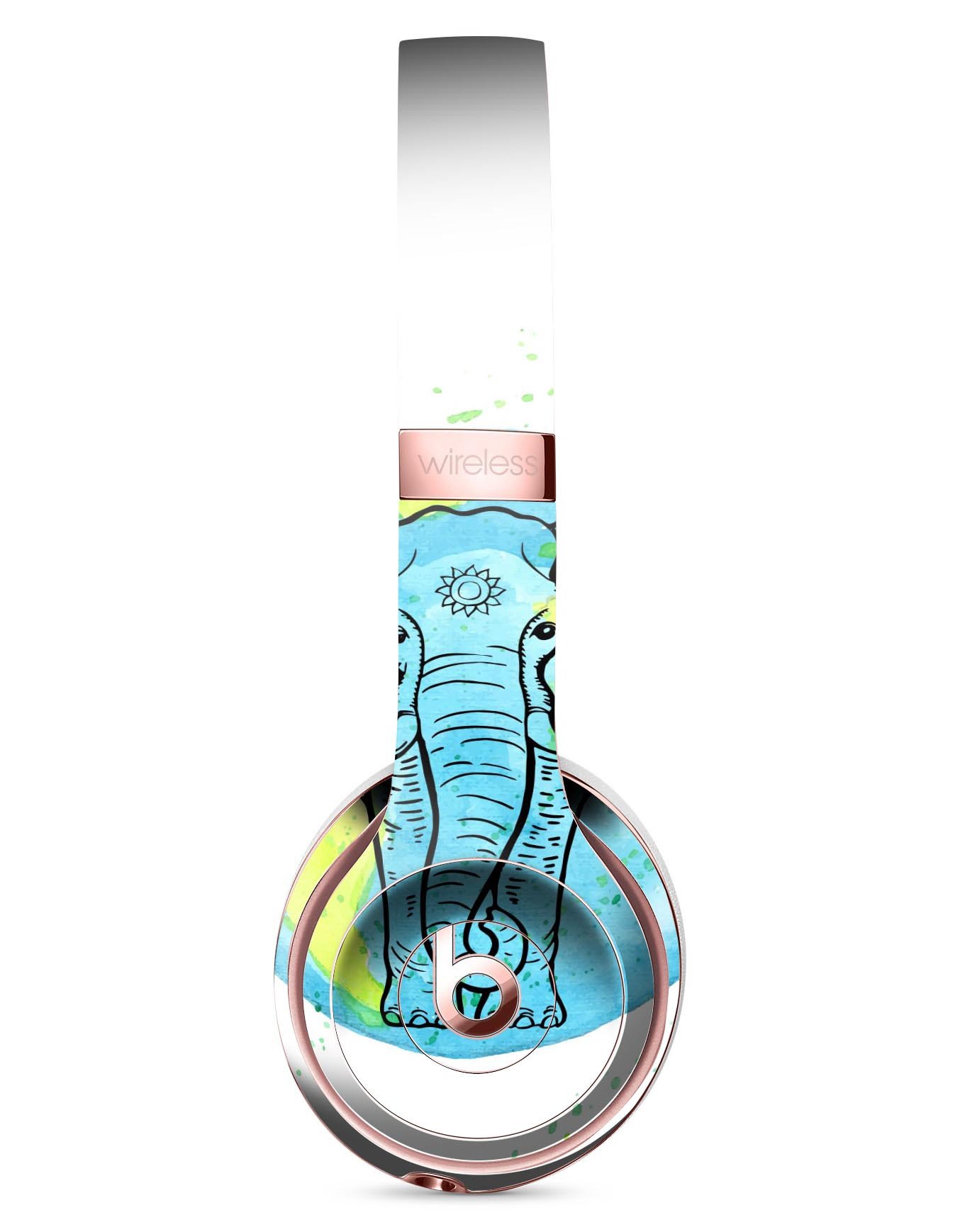 Worldwide Sacred Elephant Full-Body Skin Kit for Beats by Dre Solo 3 Wireless Headphones, showcasing vibrant elephant design on premium vinyl.