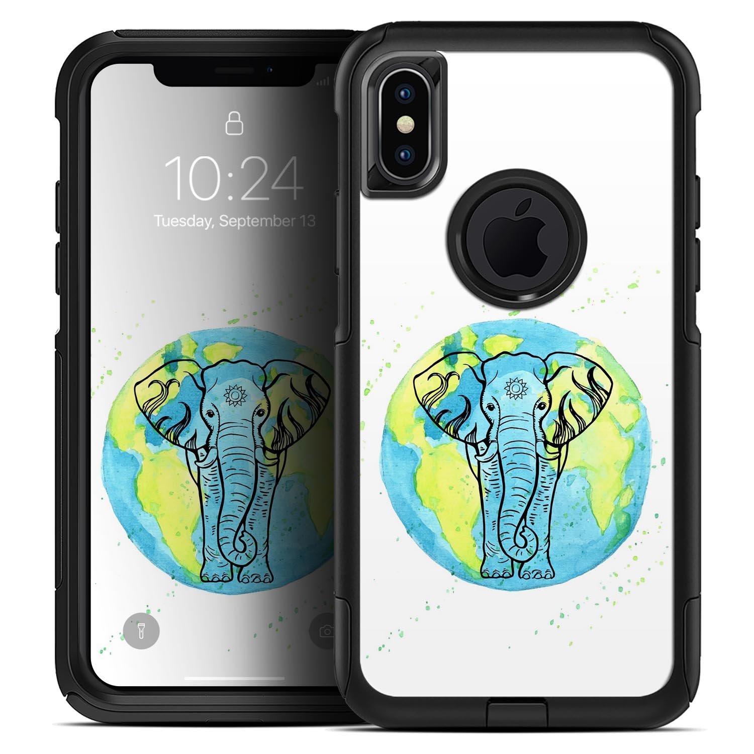 Worldwide Sacred Elephant Skin Kit for iPhone OtterBox Cases featuring vibrant elephant design and premium 3M materials.