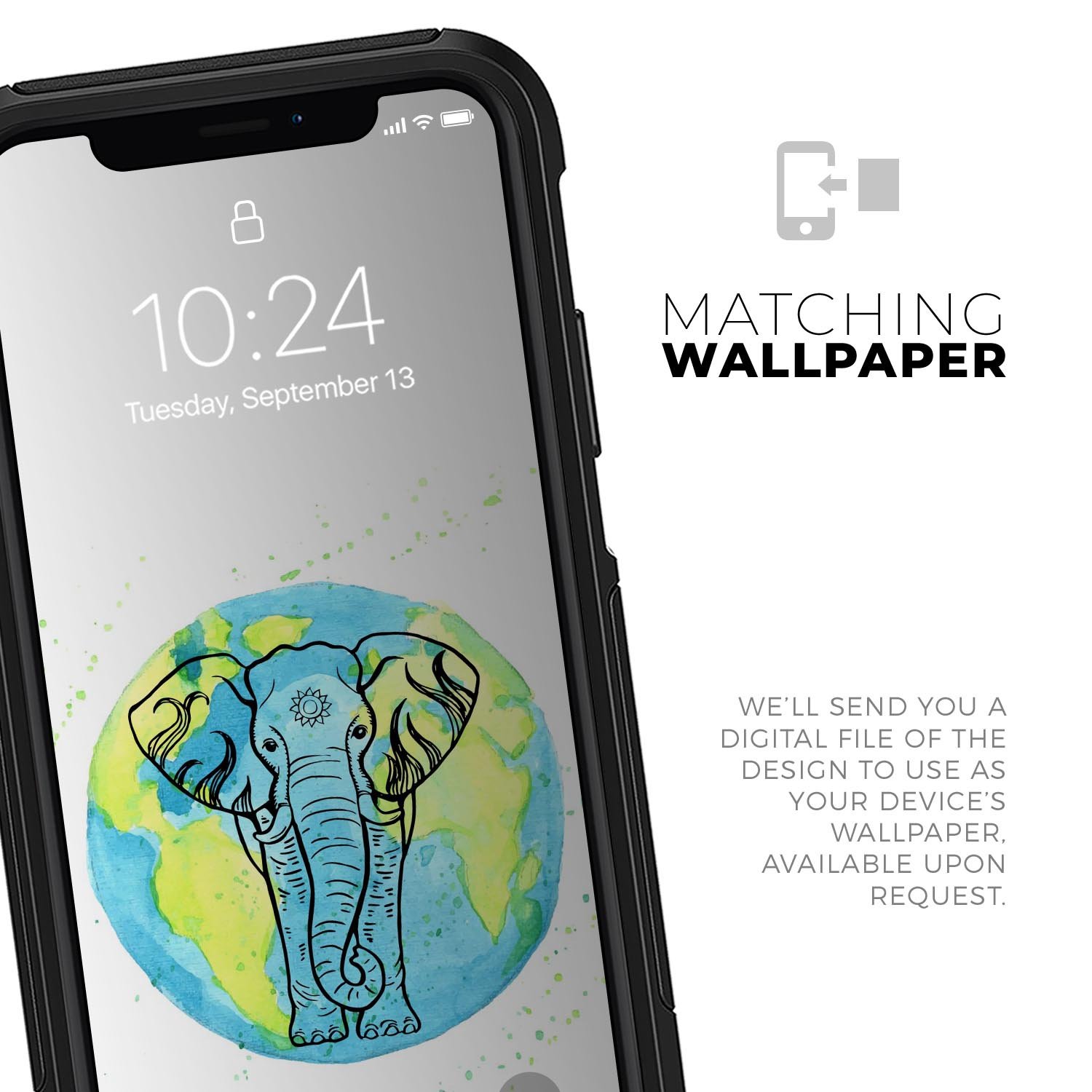 Worldwide Sacred Elephant Skin Kit for iPhone OtterBox Cases featuring vibrant elephant design and premium 3M materials.