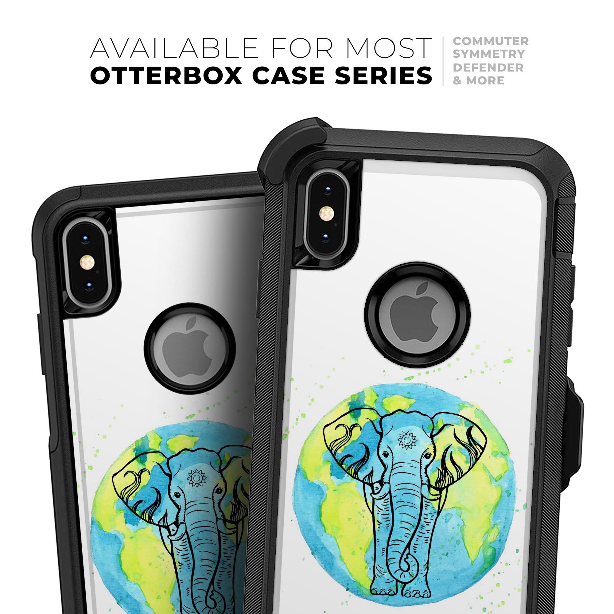 Worldwide Sacred Elephant Skin Kit for iPhone OtterBox Cases featuring vibrant elephant design and premium 3M materials.