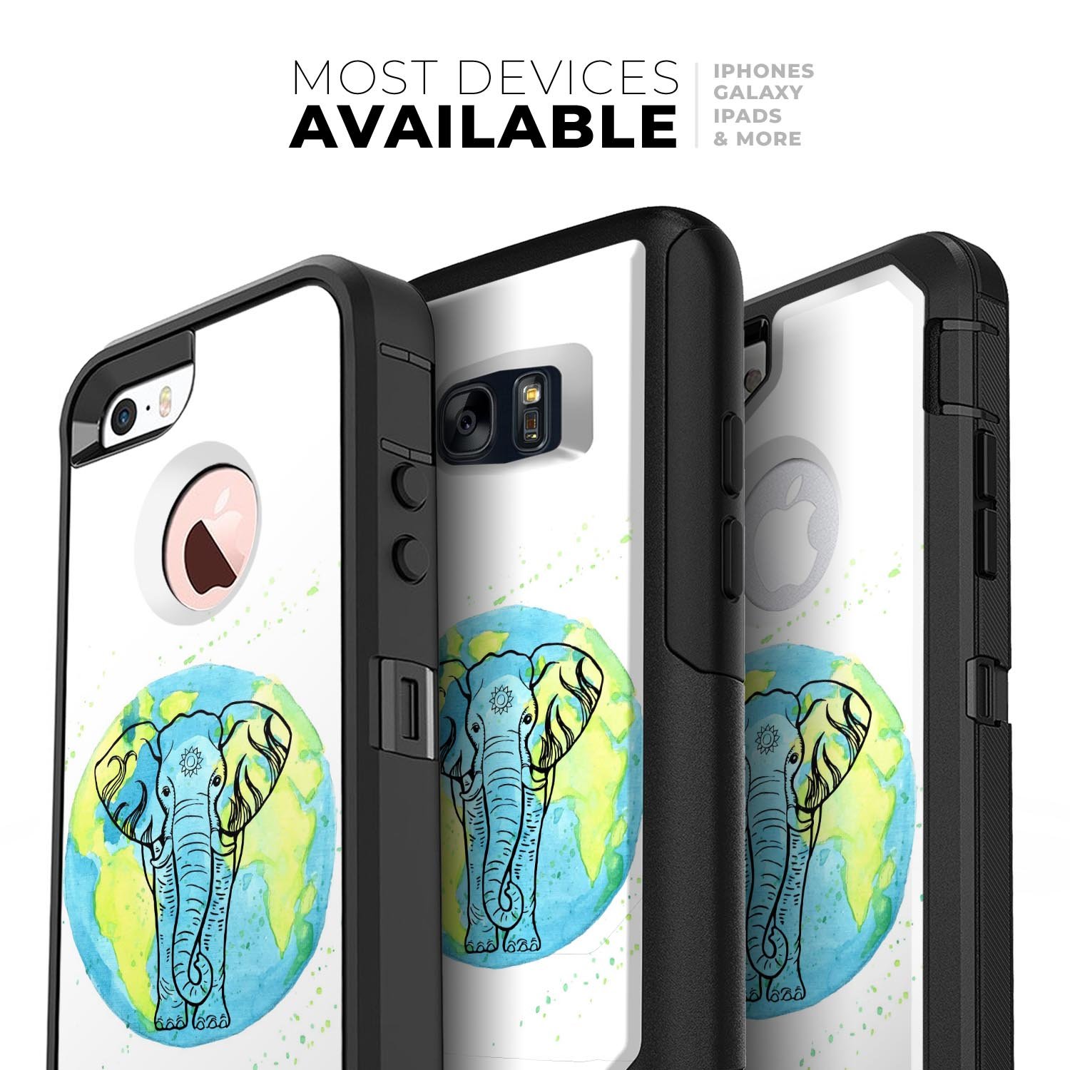 Worldwide Sacred Elephant Skin Kit for iPhone OtterBox Cases featuring vibrant elephant design and premium 3M materials.