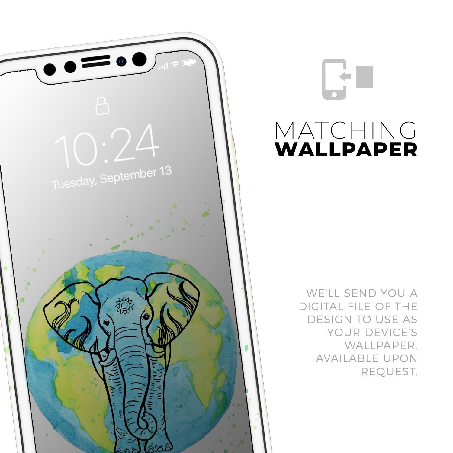 Worldwide Sacred Elephant Skin-Kit for Apple iPhone, showcasing intricate elephant design on a sleek vinyl surface.