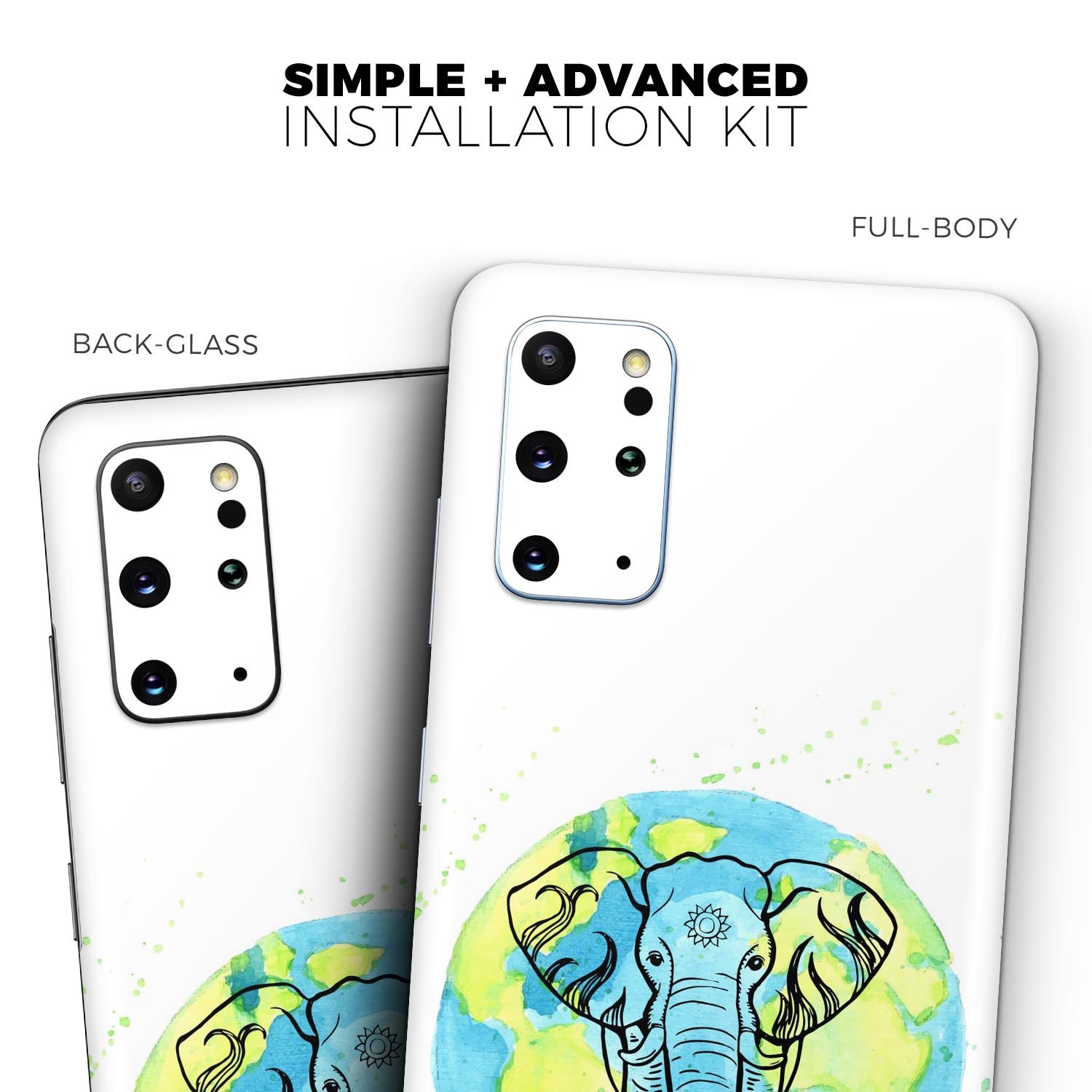 Worldwide Sacred Elephant Skin-Kit for Samsung Galaxy S-Series, showcasing vibrant design and premium vinyl material.