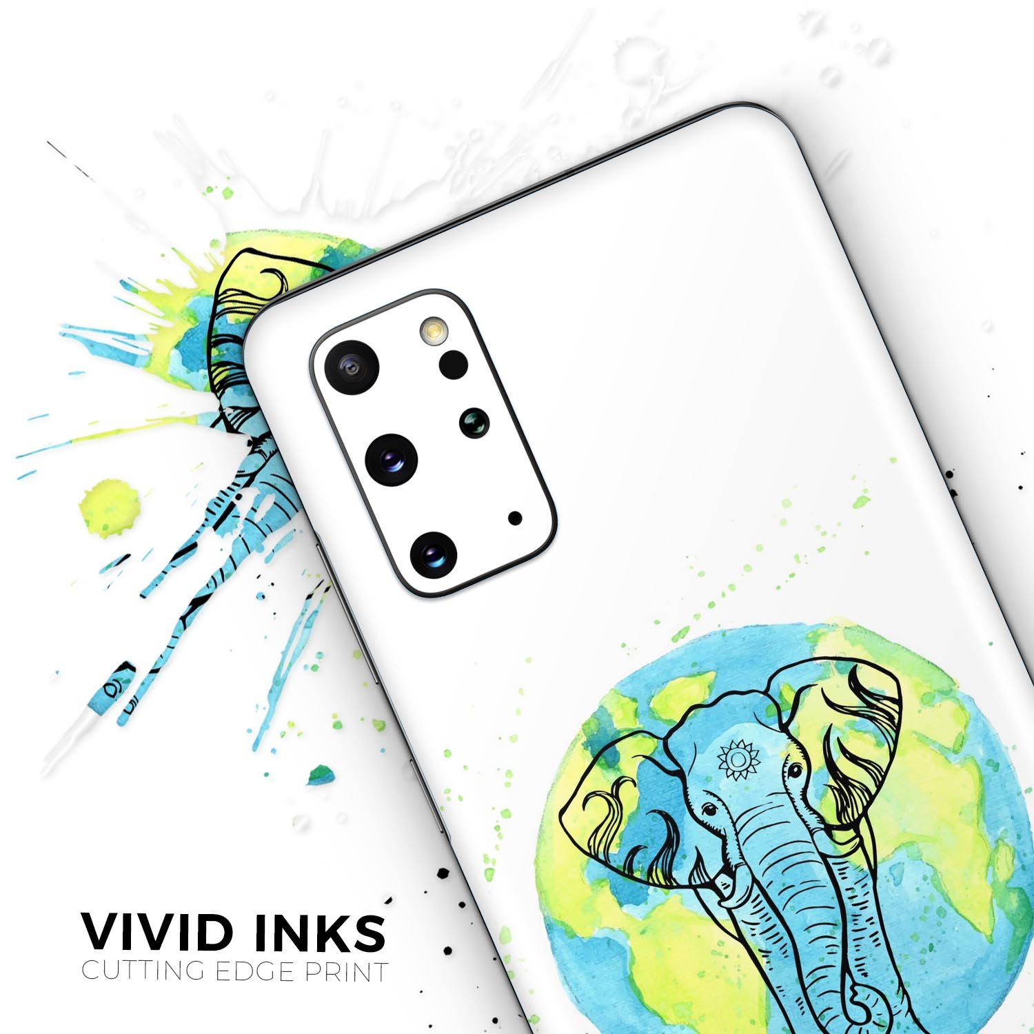 Worldwide Sacred Elephant Skin-Kit for Samsung Galaxy S-Series, showcasing vibrant design and premium vinyl material.