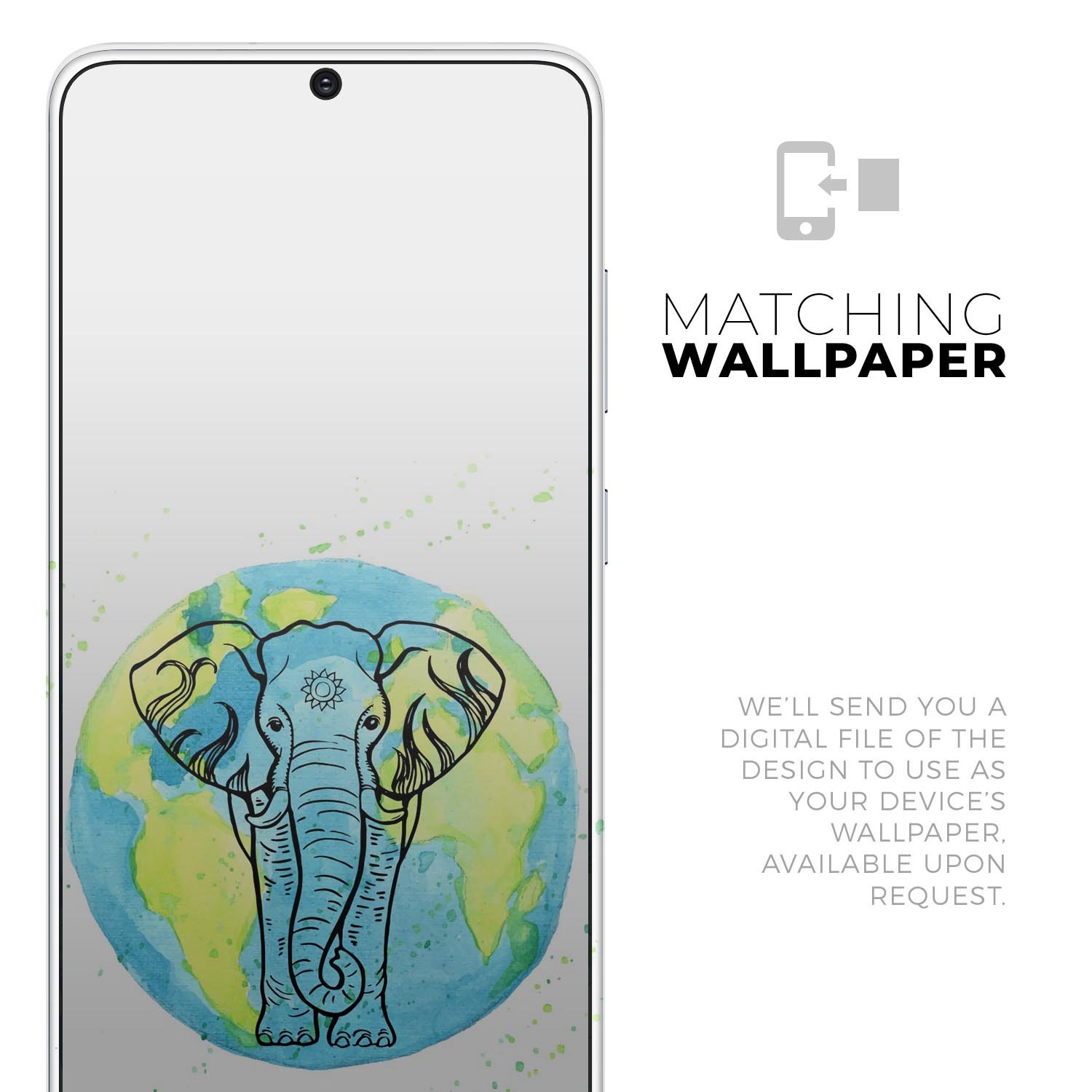 Worldwide Sacred Elephant Skin-Kit for Samsung Galaxy S-Series, showcasing vibrant design and premium vinyl material.