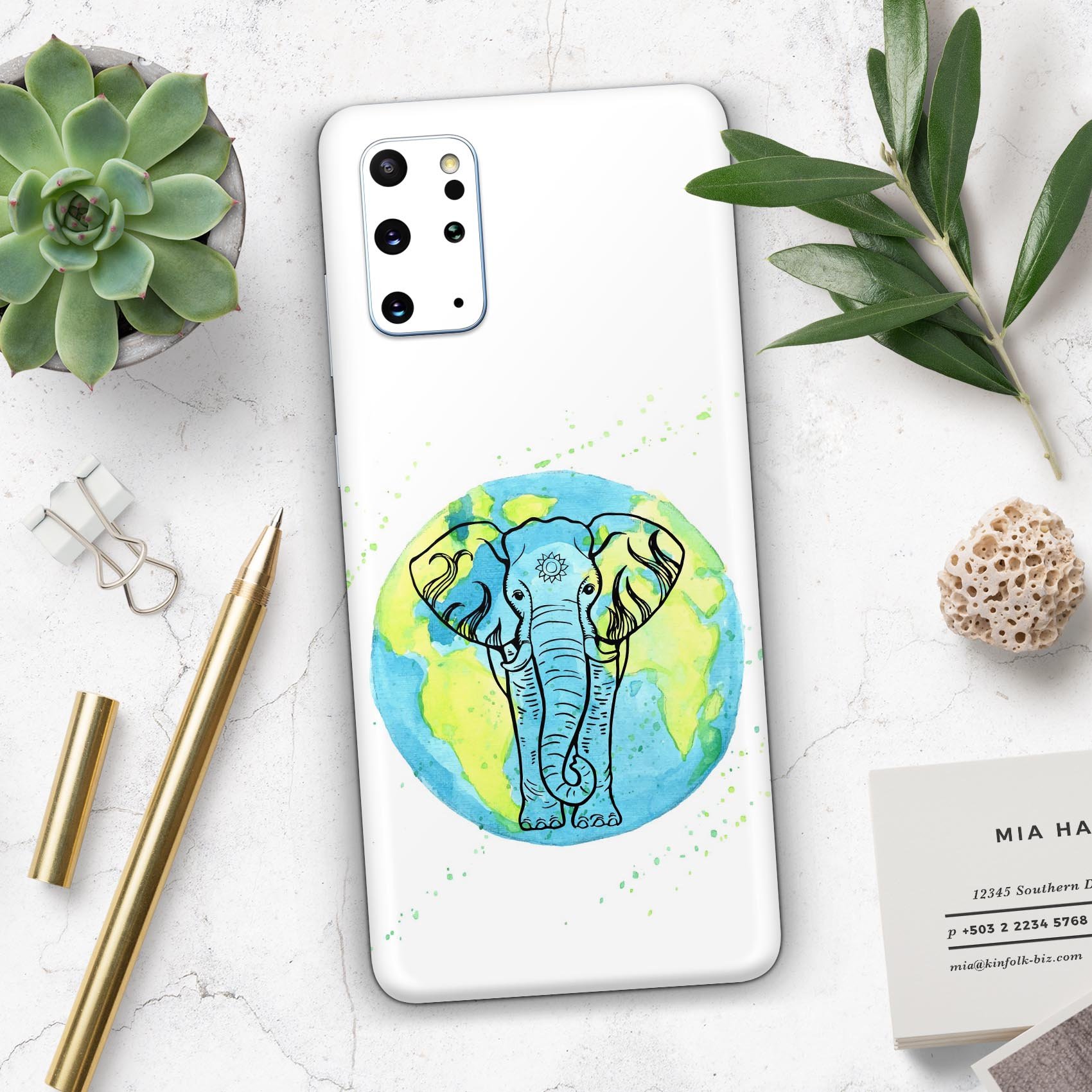 Worldwide Sacred Elephant Skin-Kit for Samsung Galaxy S-Series, showcasing vibrant design and premium vinyl material.