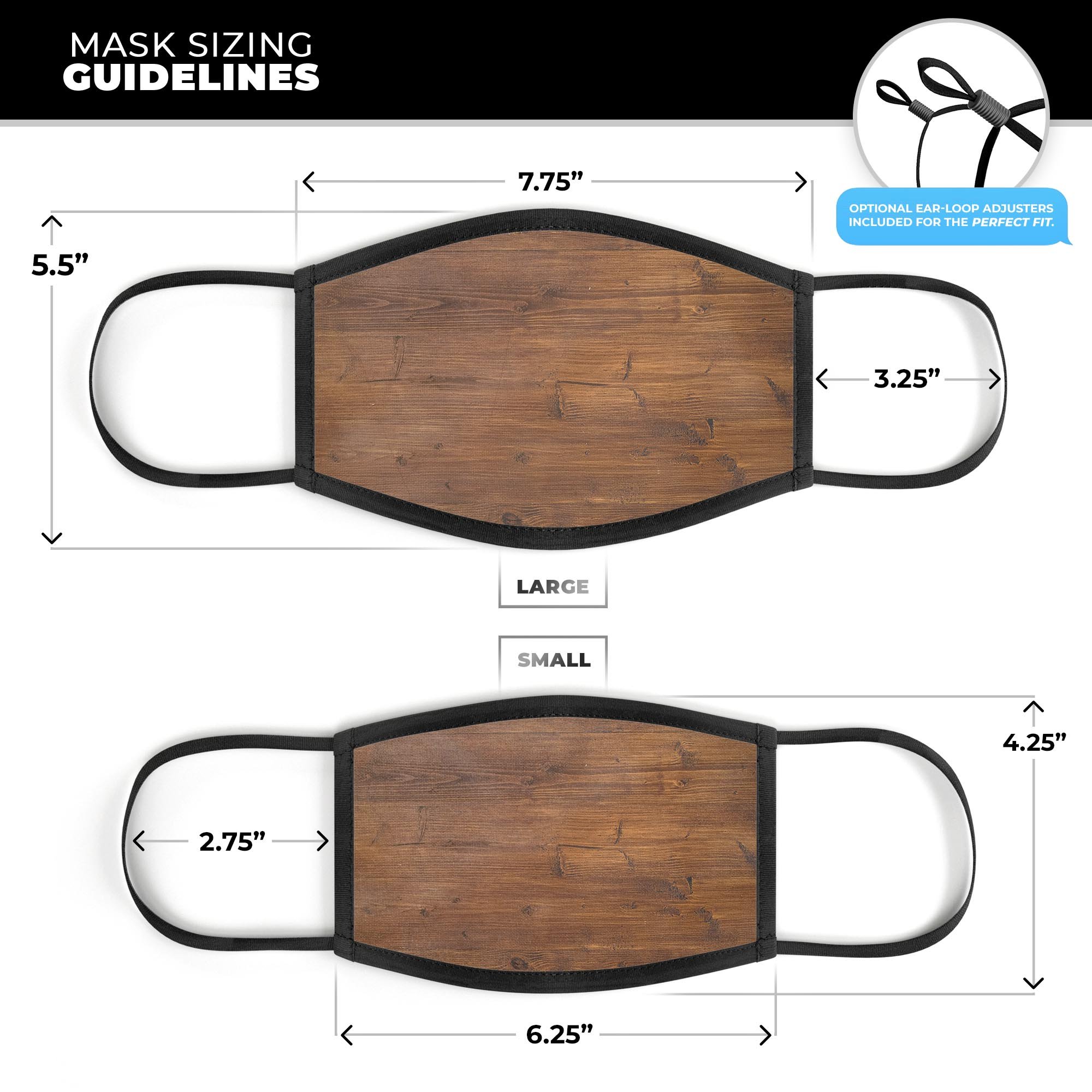 Worn Wood Planks V2876 unisex anti-dust mouth cover featuring a unique dye-sublimated design, adjustable ear-loops, and a comfortable cotton interior.