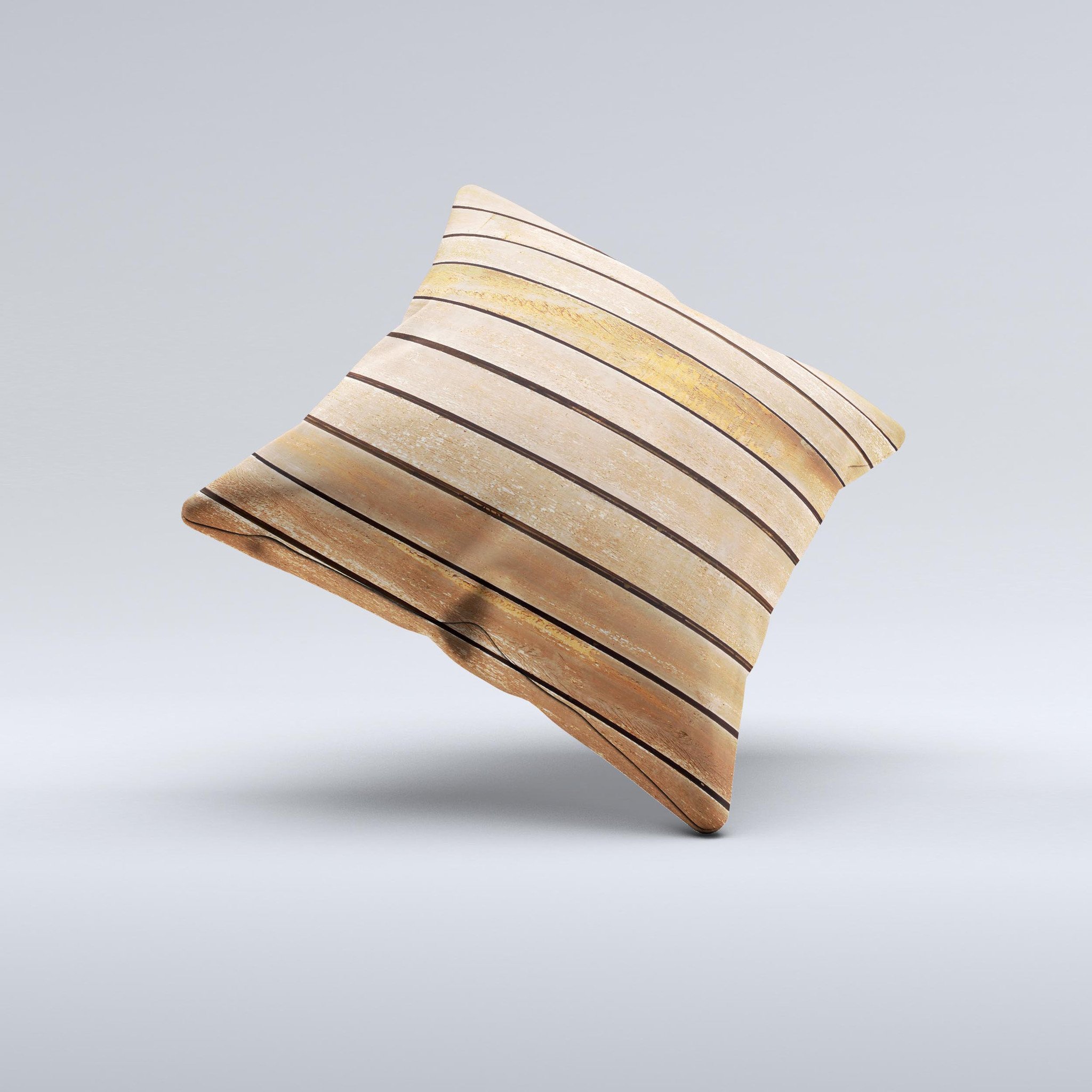 Worn Wooden Panks ink-Fuzed Decorative Throw Pillow showcasing unique handcrafted design and high-quality fabric.